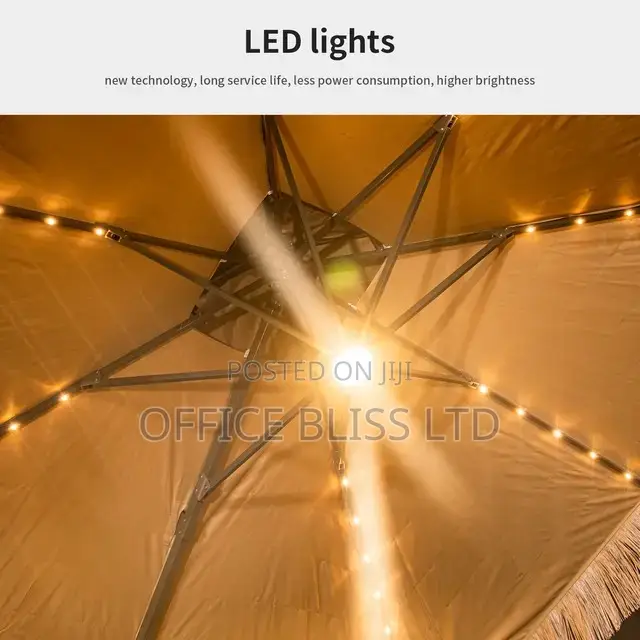 Outdoor Synthetic Thatch Roof Umbrella With Solar Led Light