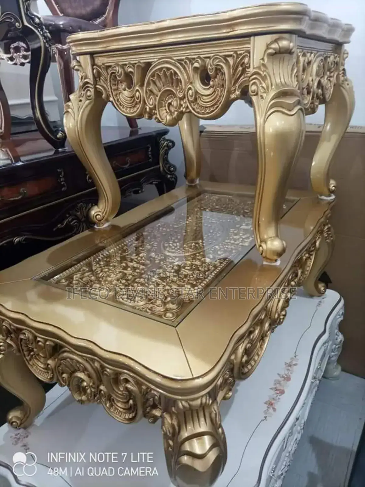Golden Centre Table and 2 Side Stools