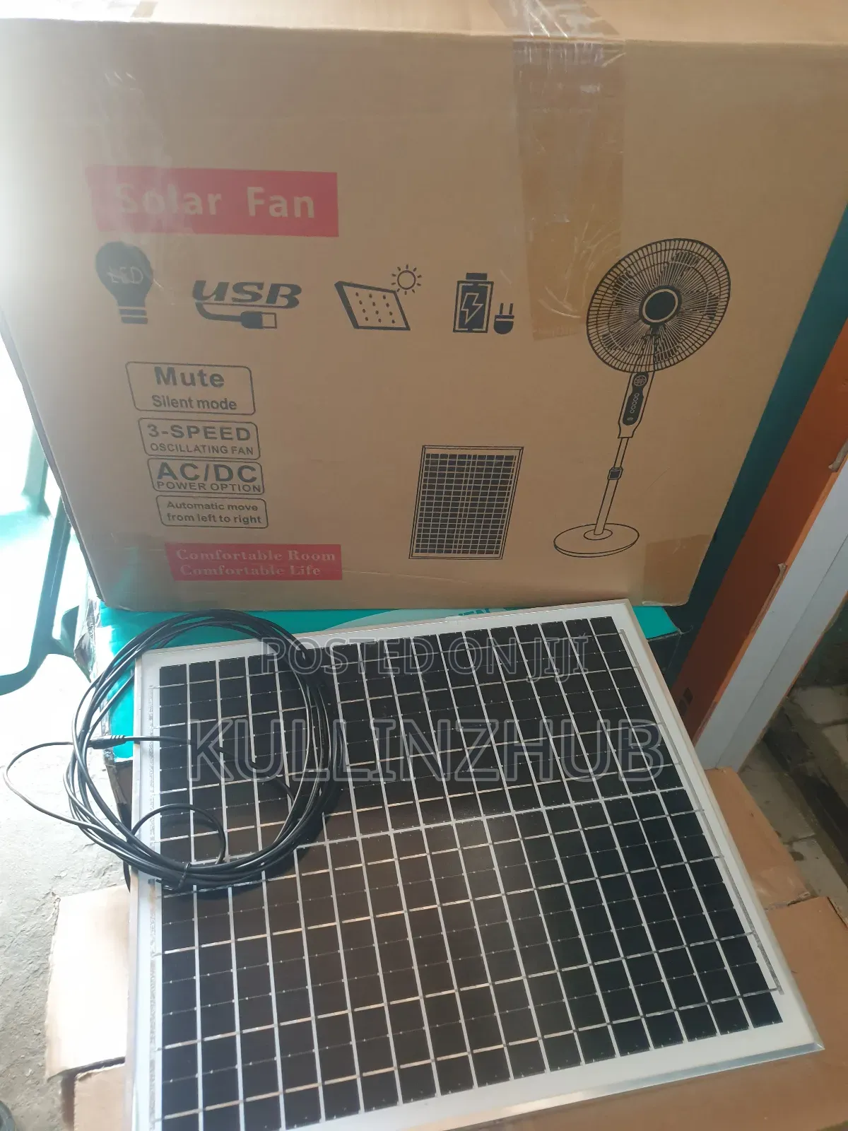 16"Inch AC/DC Solar Stand Rechargeable Fan, 50w Free Panel