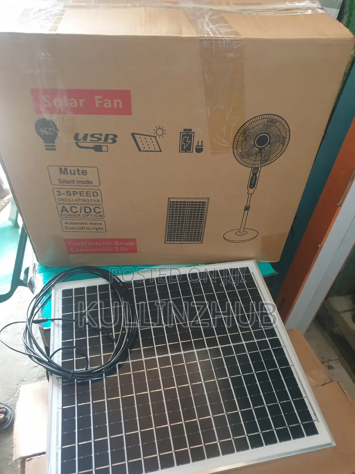 16"Inch AC/DC Solar Stand Rechargeable Fan, 50w Free Panel