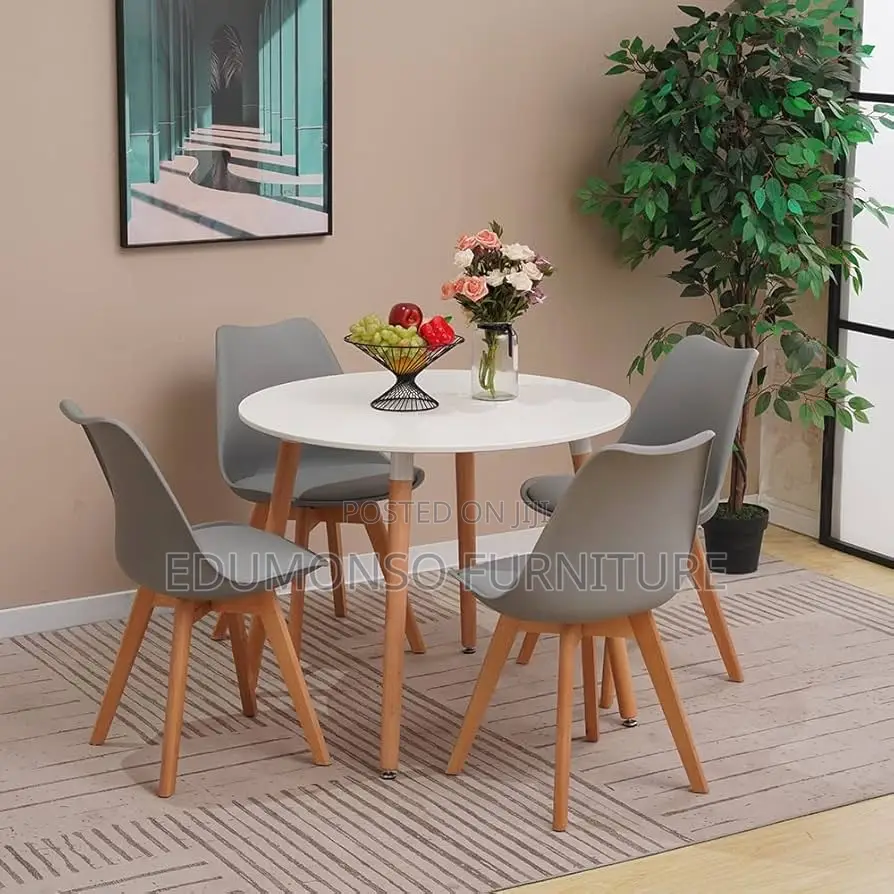 Round Dining Table Set +4 Grey Chairs | Kitchen | Dining Set
