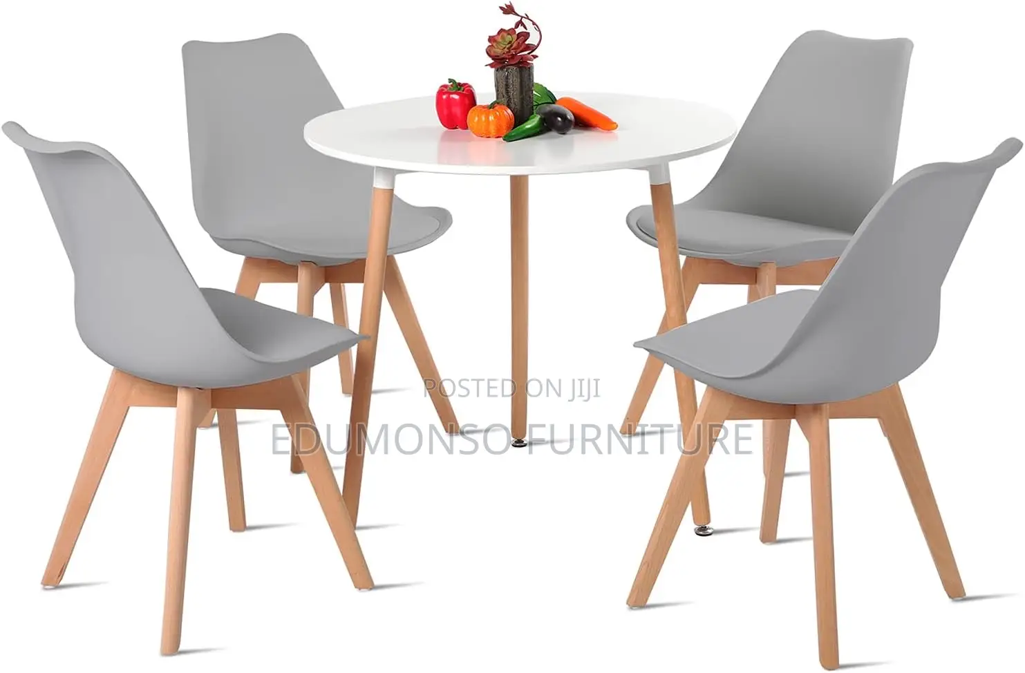 Round Dining Table Set +4 Grey Chairs | Kitchen | Dining Set