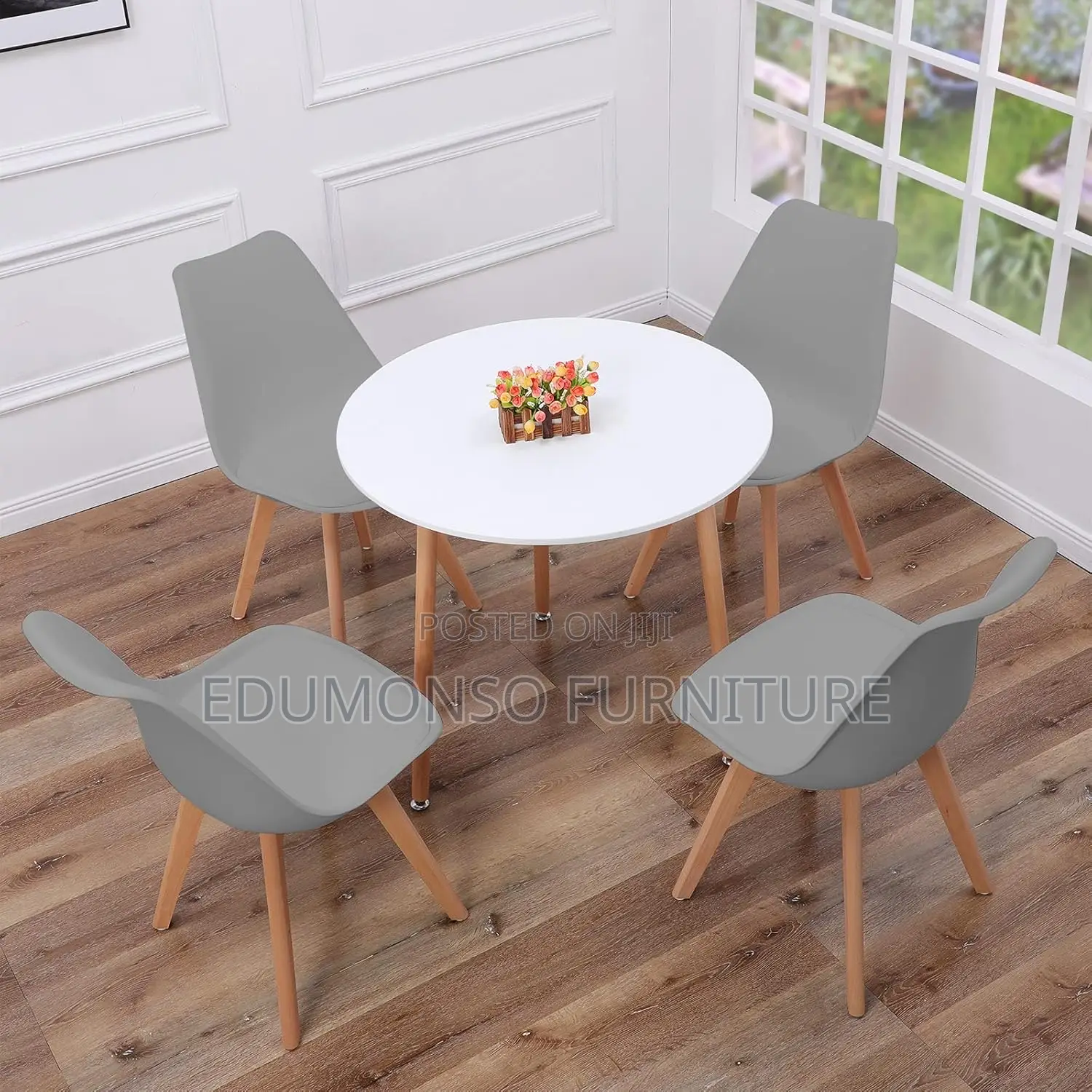Round Dining Table Set +4 Grey Chairs | Kitchen | Dining Set