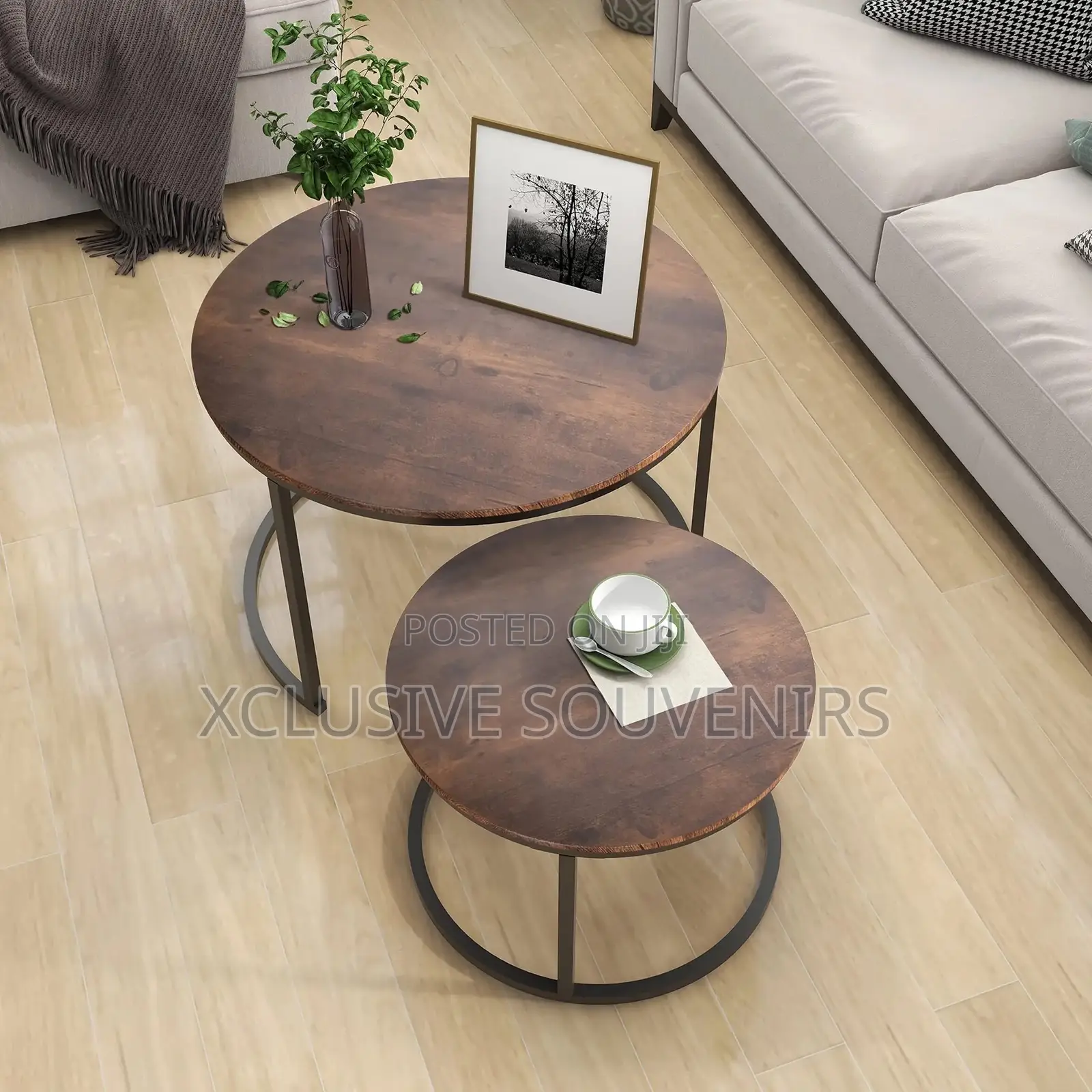 Luxury Round Wood Nesting End Design Coffee Table Set
