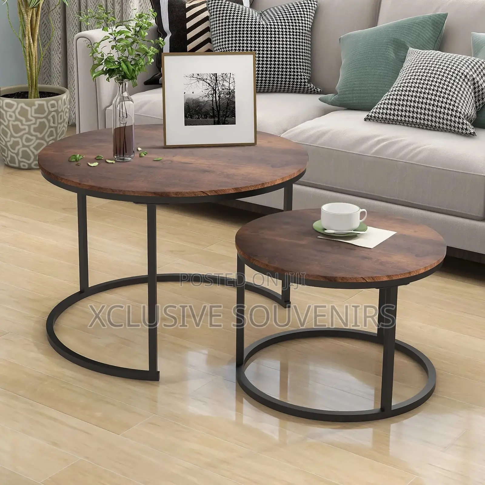 Luxury Round Wood Nesting End Design Coffee Table Set