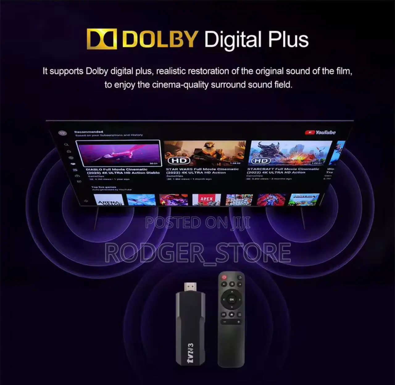TV 3 Stick Androidtv Box HDR Set Top 1080p 2.4g/5g Wifi