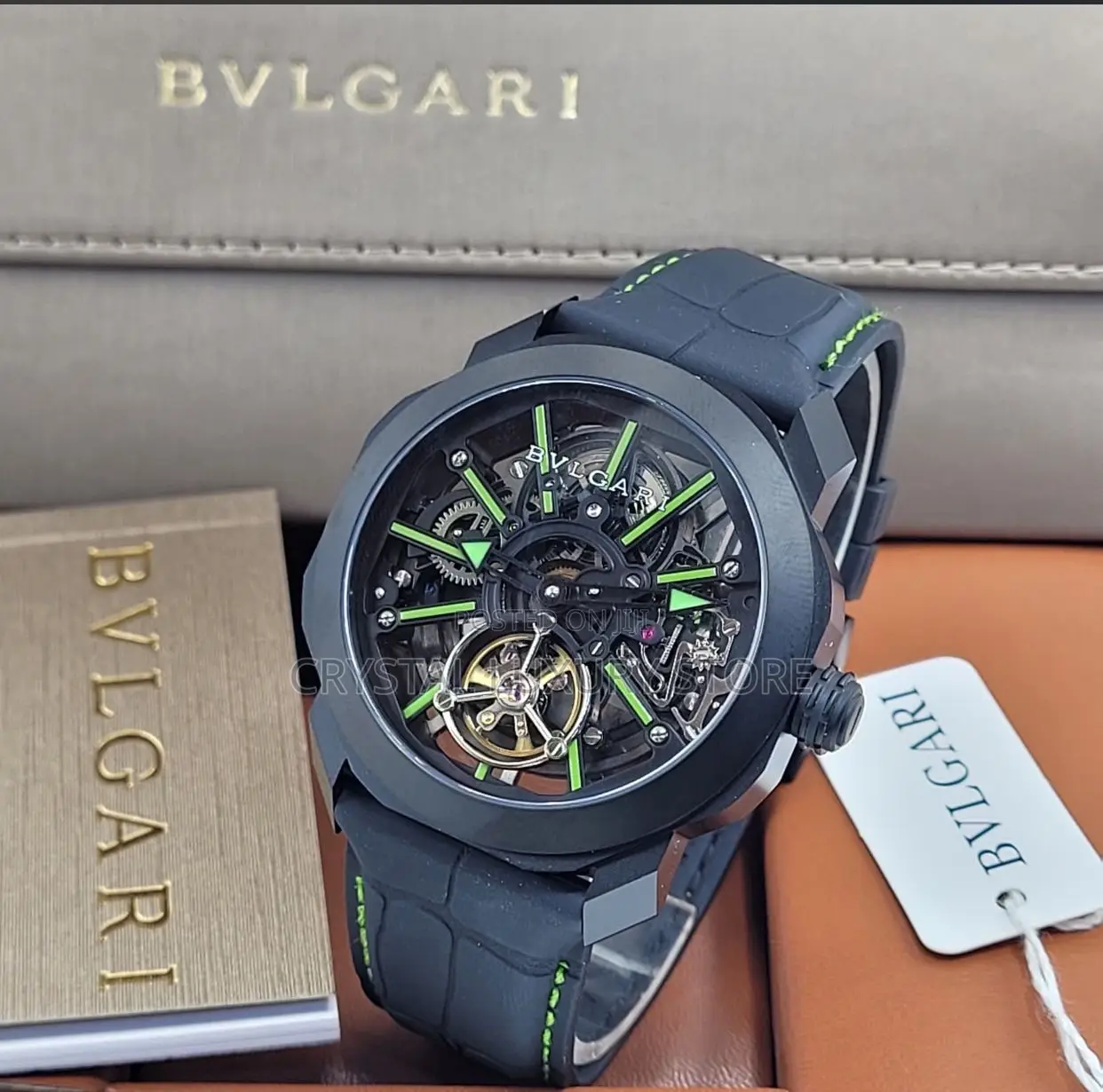 Bvlgari Quality Luxury Men Genuine Leather Wristwatch