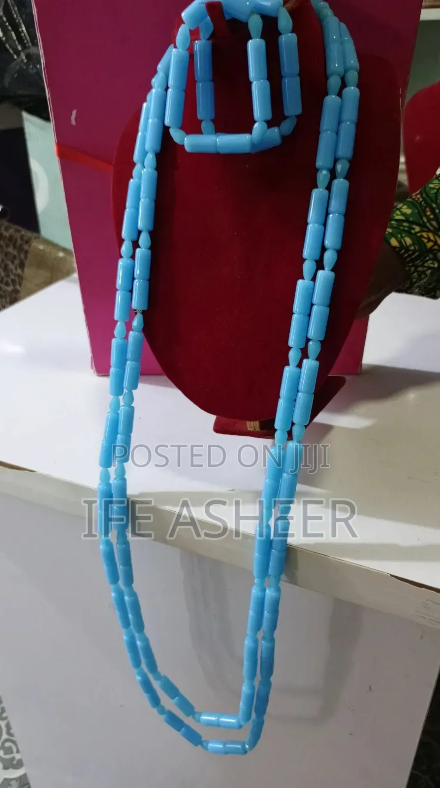 2 Layers Navel Length Men Ceremonial Neck 000B01 - Sky Blue
