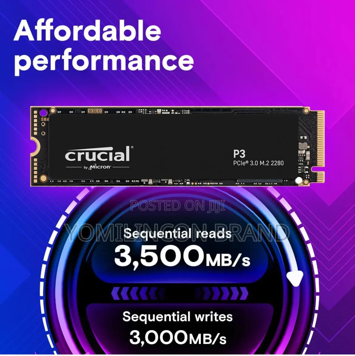 Crucial P3 1tb Pci Gen3 3D Nand Nvme M.2 Ssd, Up to 3500mb/S