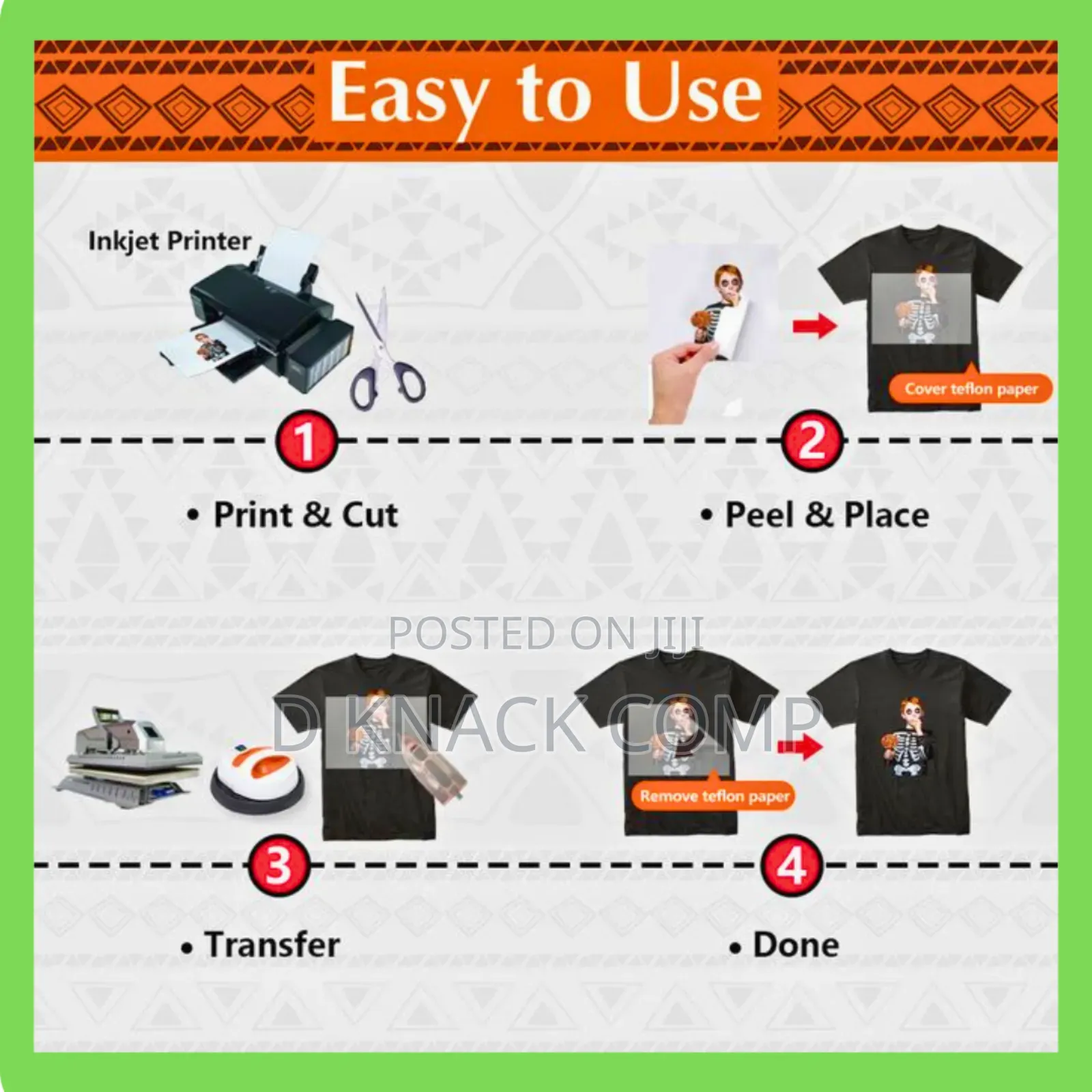 5 Sheets Luminous Blue Light Heat Transfer Paper for Fabric