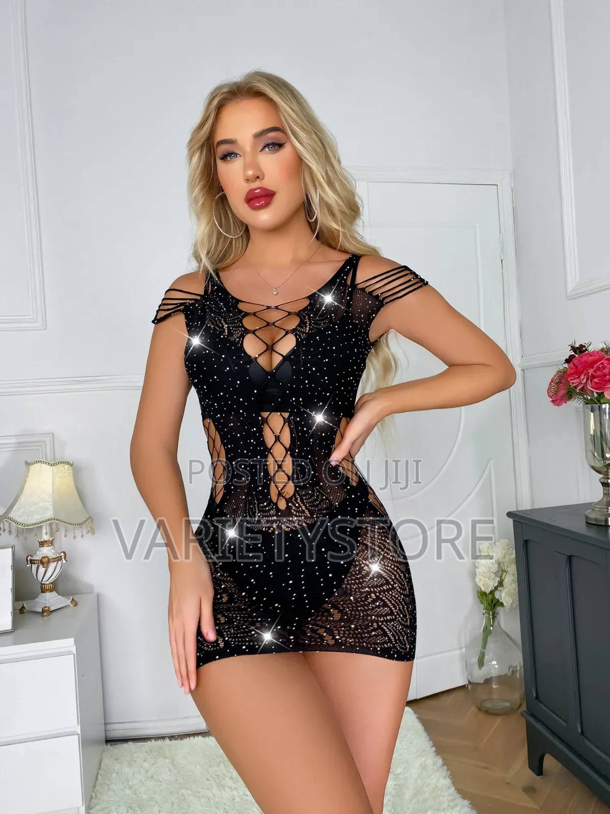 Shiny Fishnet Jacquard Bodysuit Women Sexy Gown