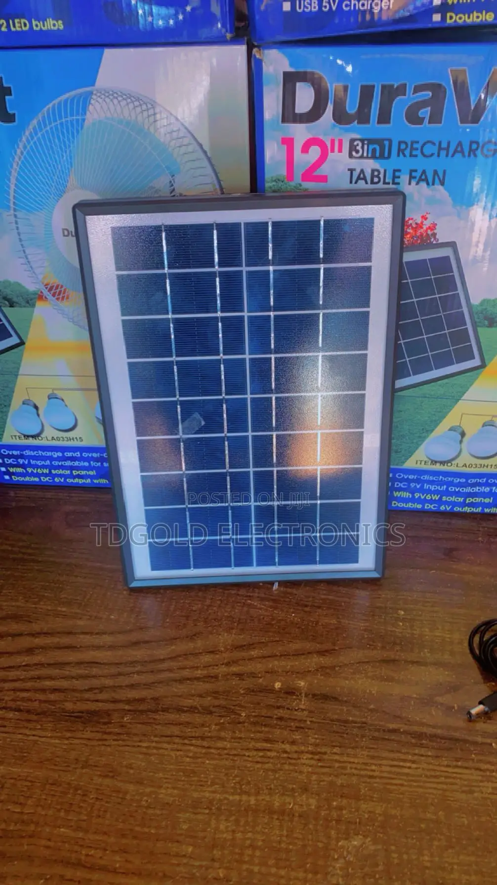 Duravolt 12-Inch Rechargeable Table Fan With a Solar Panel