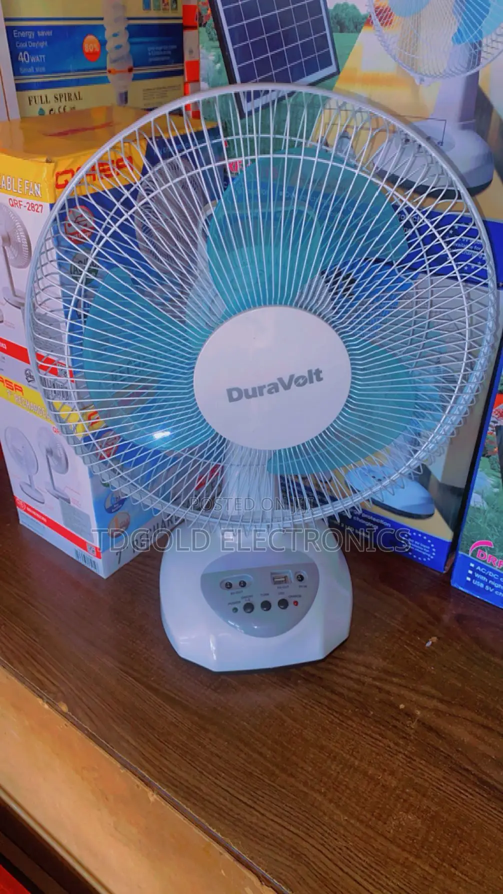 Duravolt 12-Inch Rechargeable Table Fan With a Solar Panel