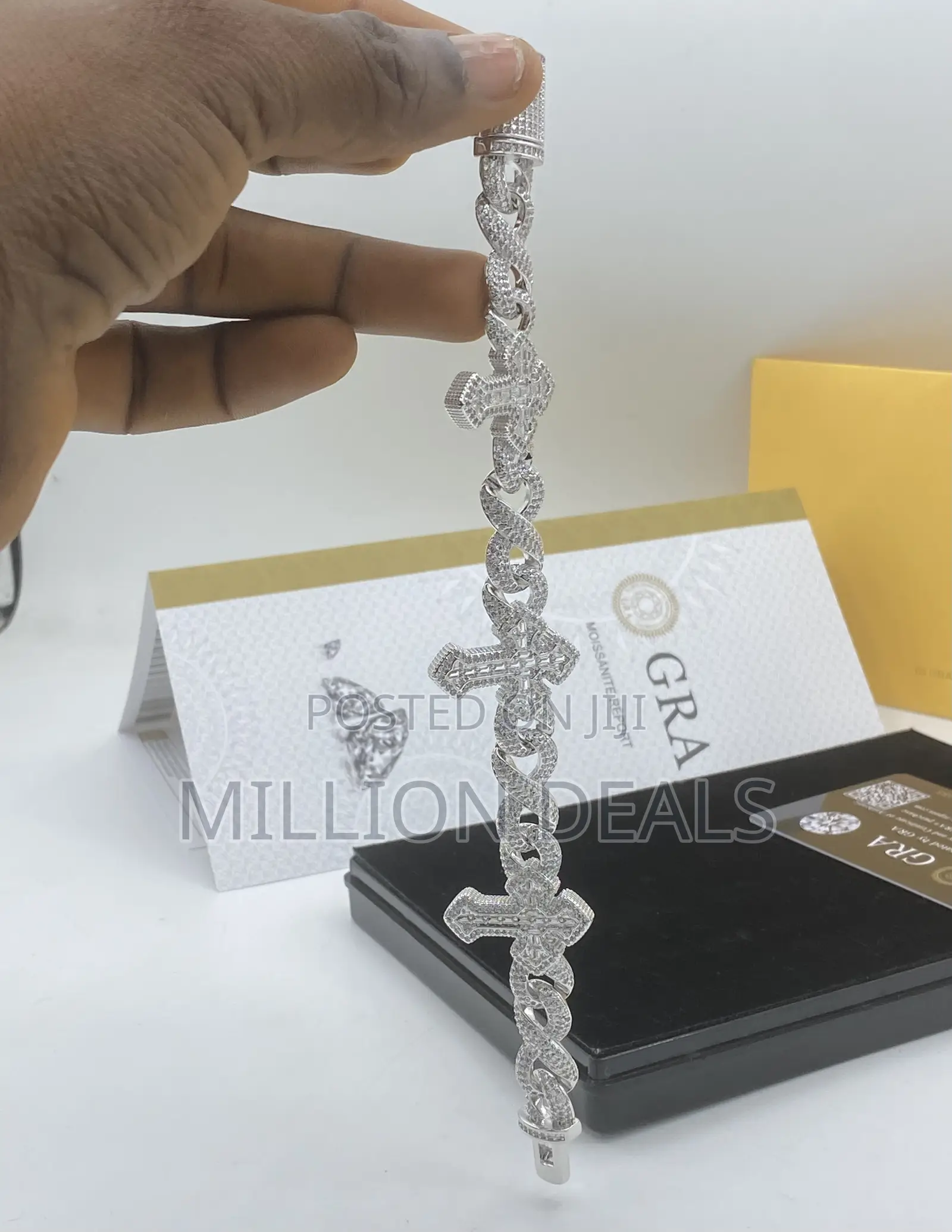 Iced Moissanite Men’S Link Luxury Bracelet Silver