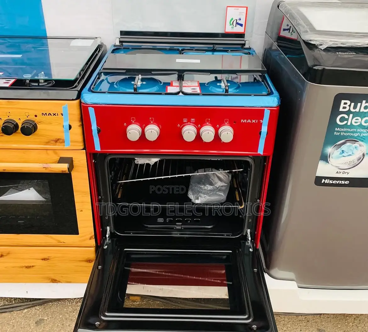 Maxi 60x60 Gas Cooker in Red Color 3 Gas 1 Electric