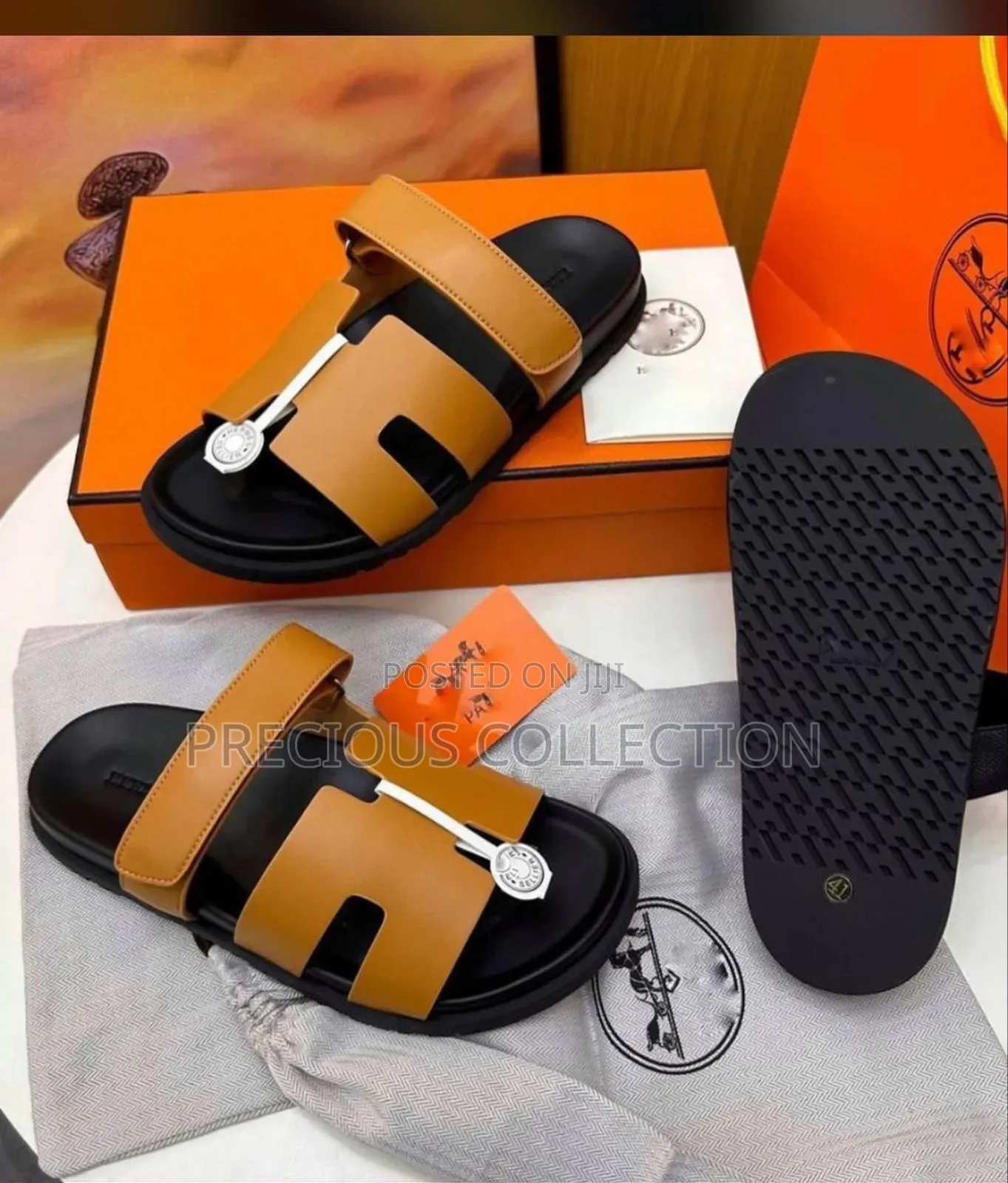 Unisex Hermes Luxury Leather Slides