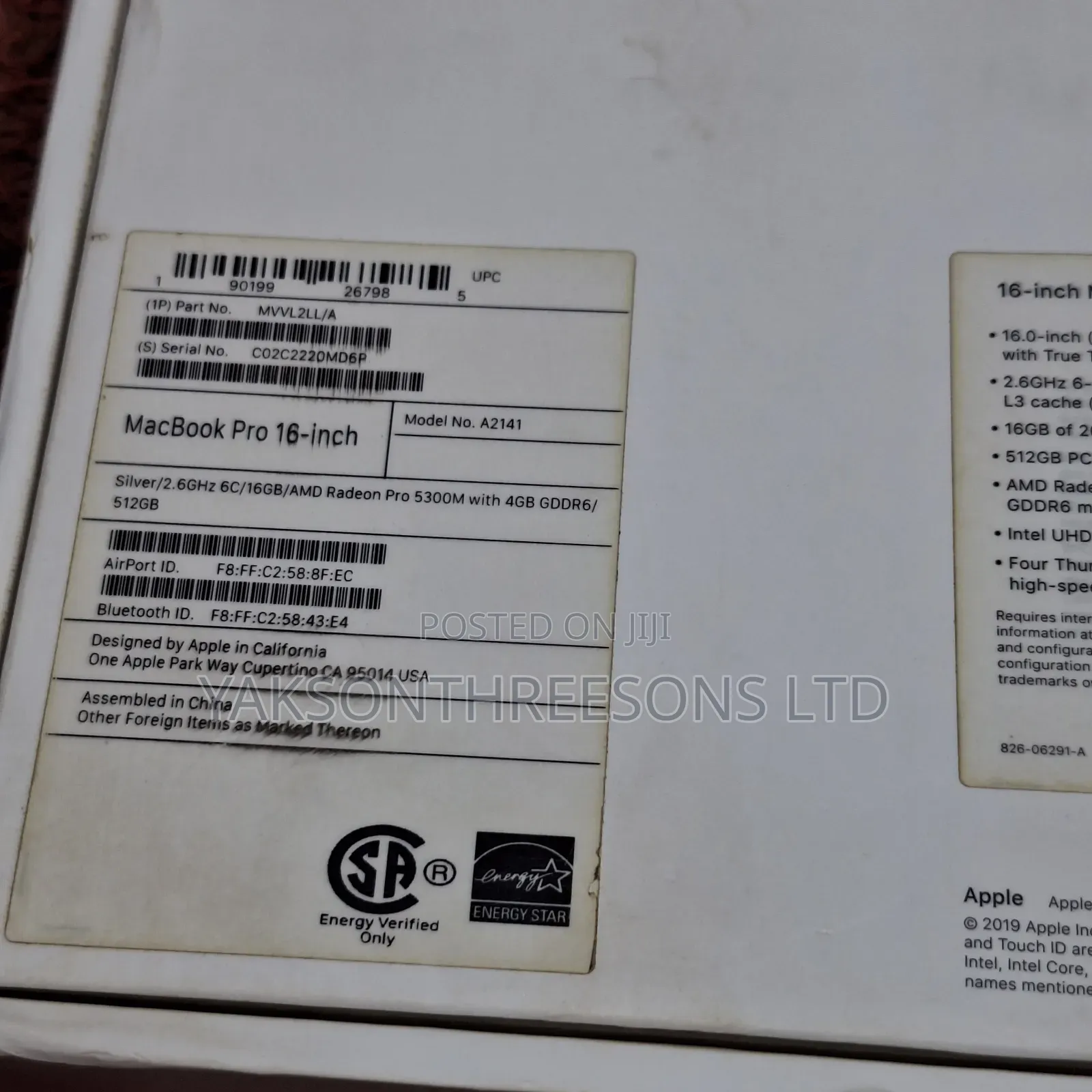 Laptop Apple MacBook Pro 2019 16GB Intel Core i7 SSD 512GB