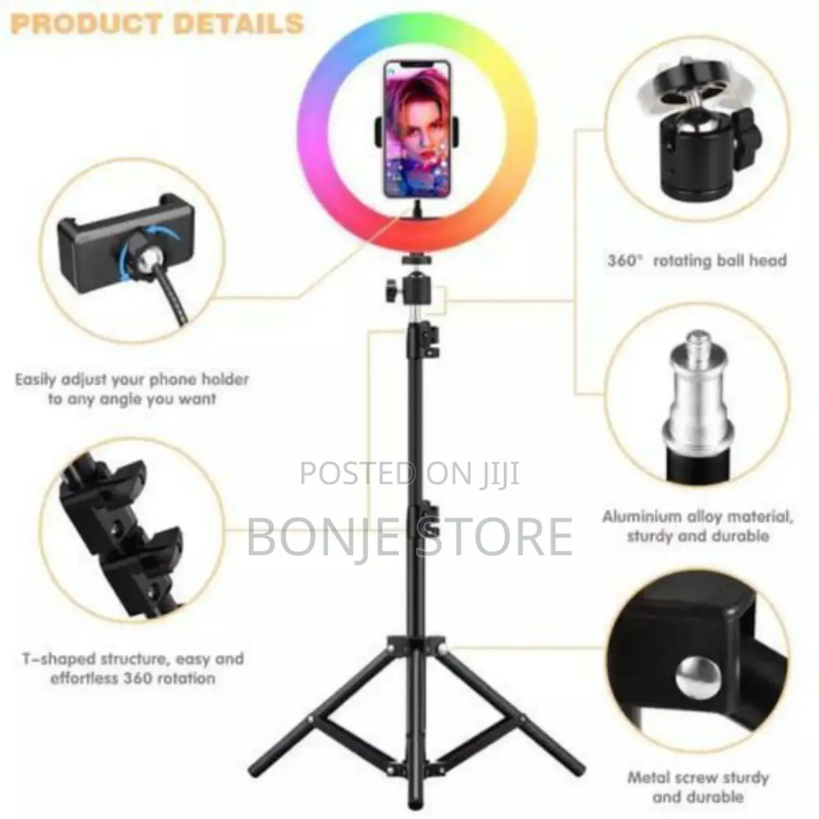10inch Dimmable RGB LED Selfie Ring Light With Tripod Stand