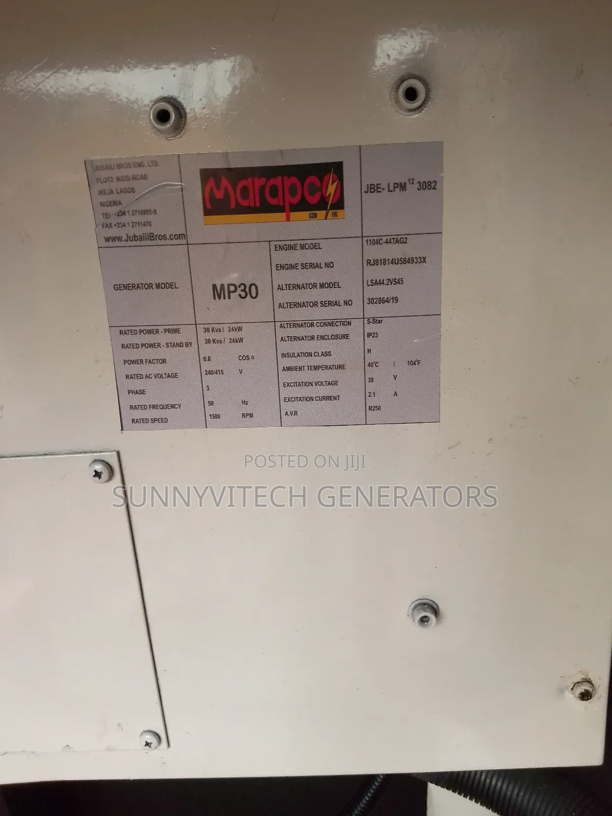 30kva Perkins Generator Marapco Super Silence Almost New One