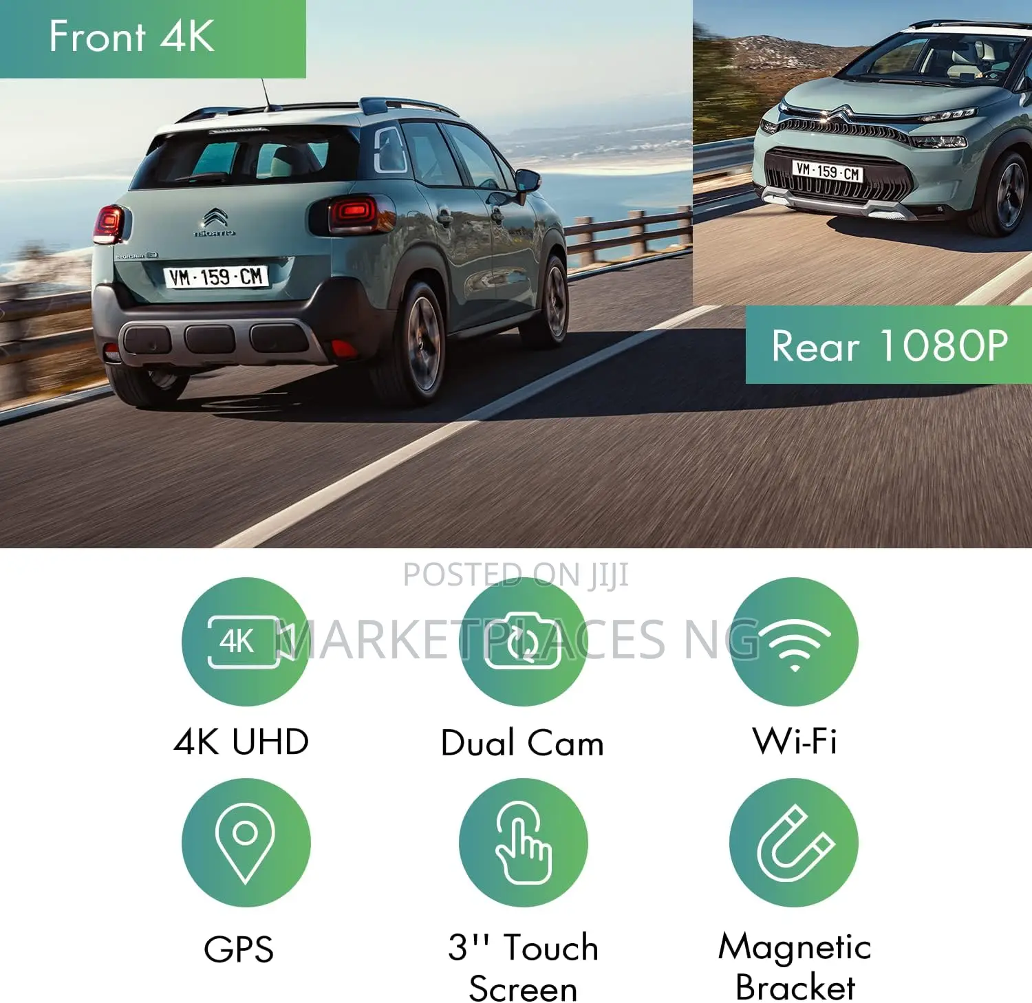  Dual Dash Cam Front Rear, Wi-Fi, GPS, Night Vision