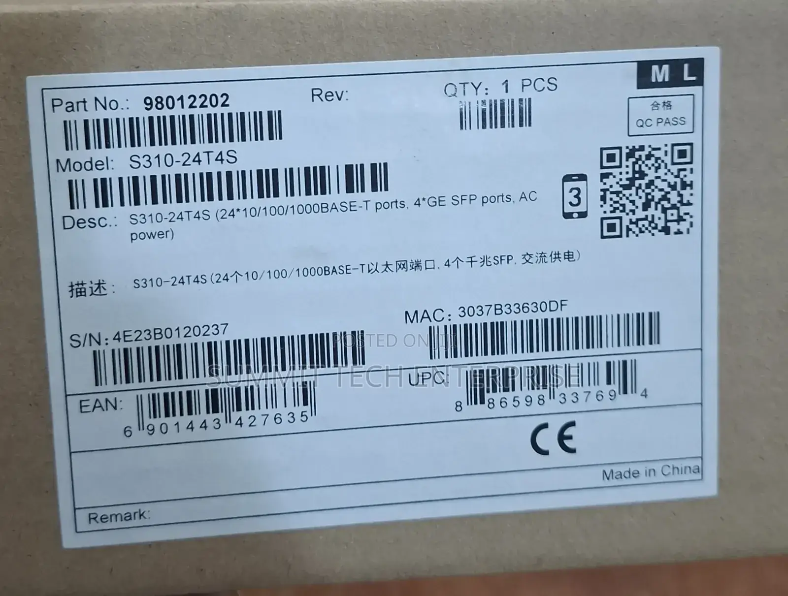 Huawei 24port Switch S310-24t4s (10ge Uplink)