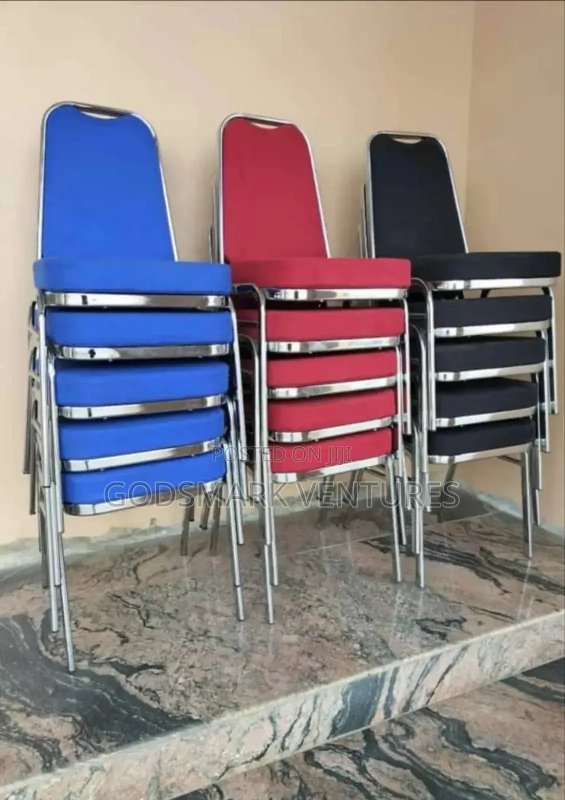 Imported Banquet Chair, Stainless Steel Legs.