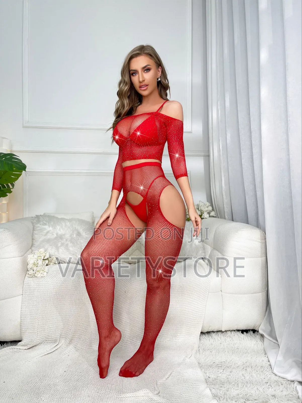 Women's Sexy Rhinestones Two Piece Bodystocking Set
