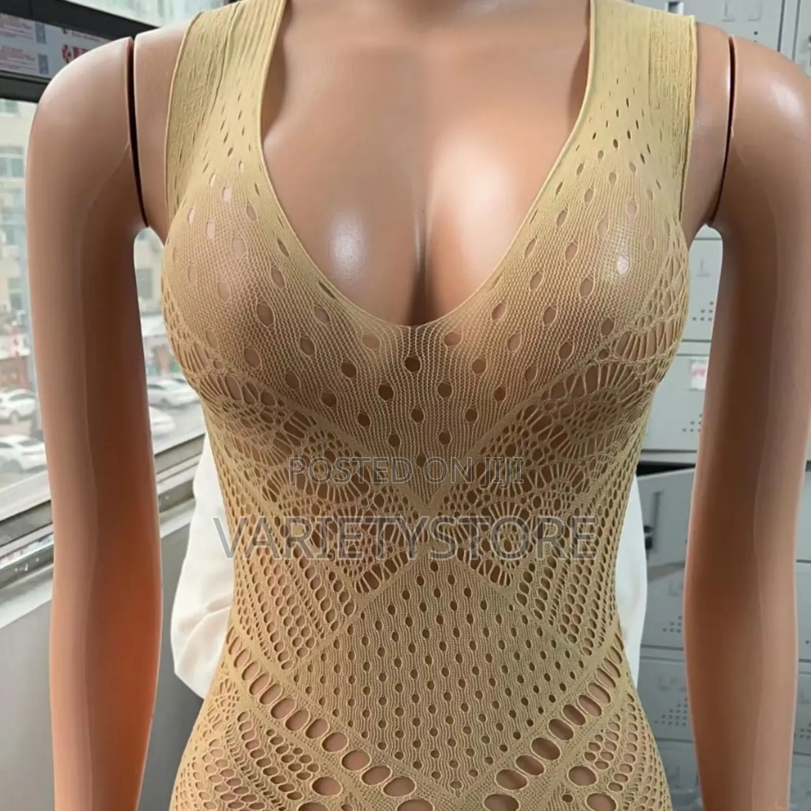 Sexy Women Fishnet Halter Backless Low Cut Tight Pencil Dres