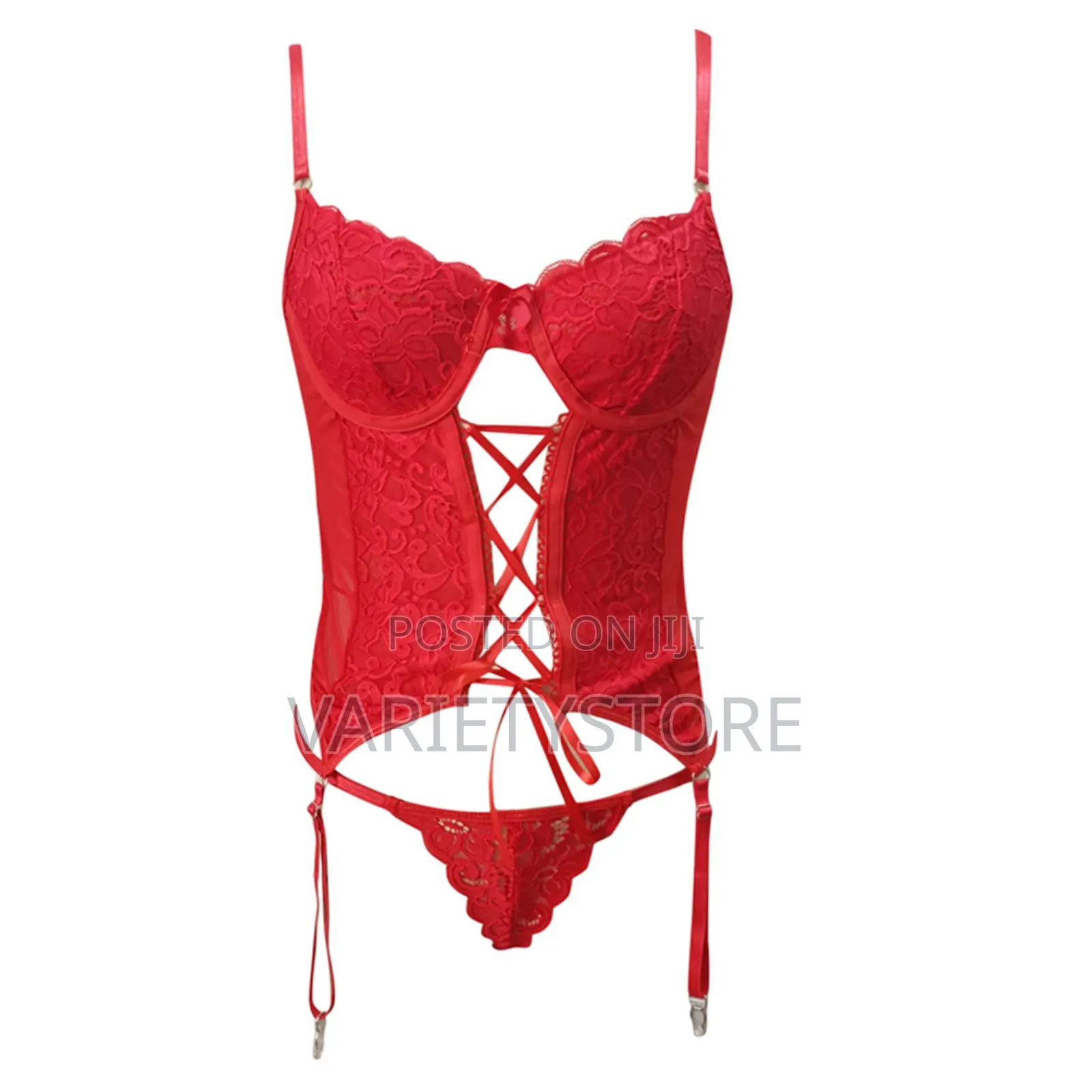 Women Sexy Lace Red Heart-shaped Lingerie Two Piece Set