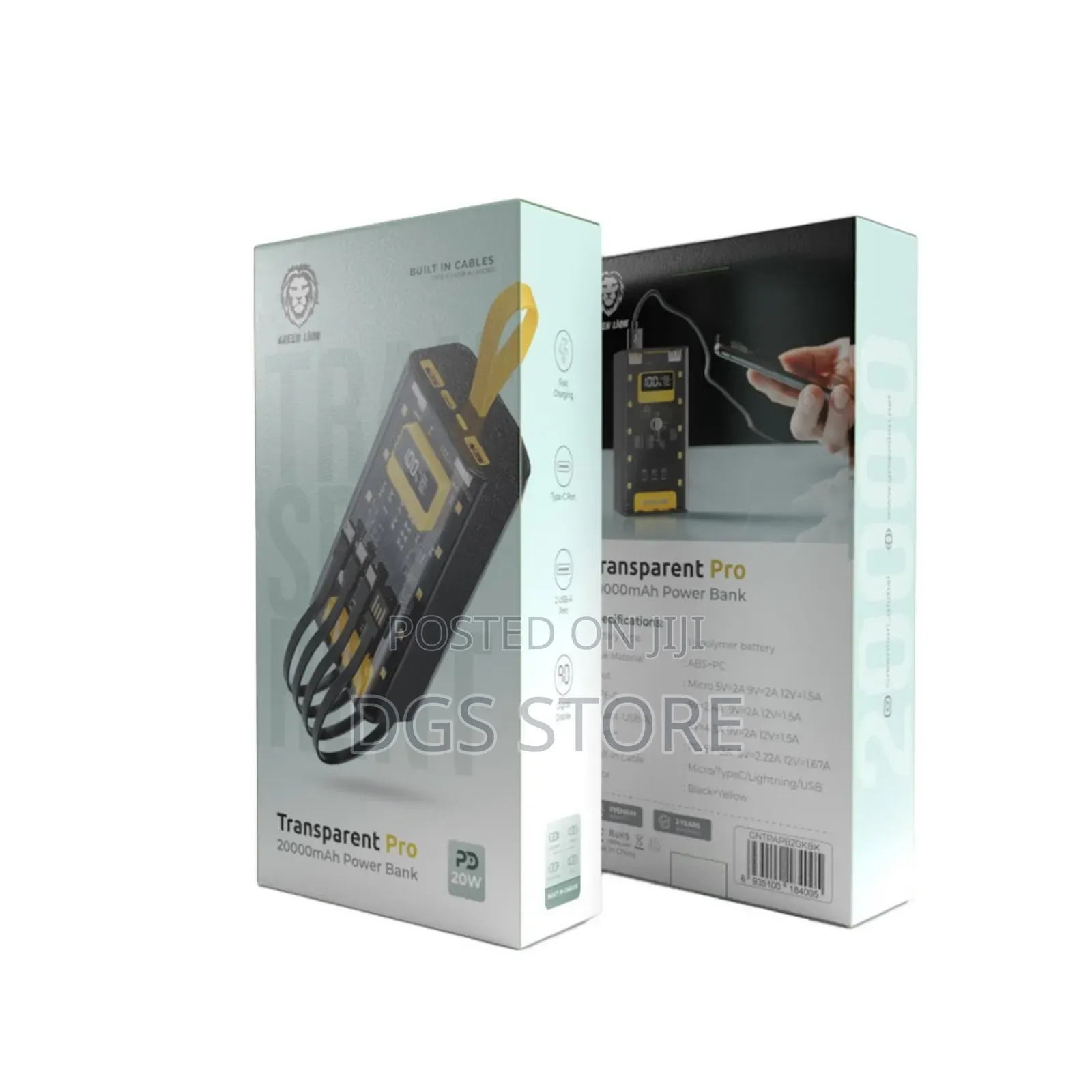 Green Lion Built in Cable Transparent Pro 20,000mah PD 20w