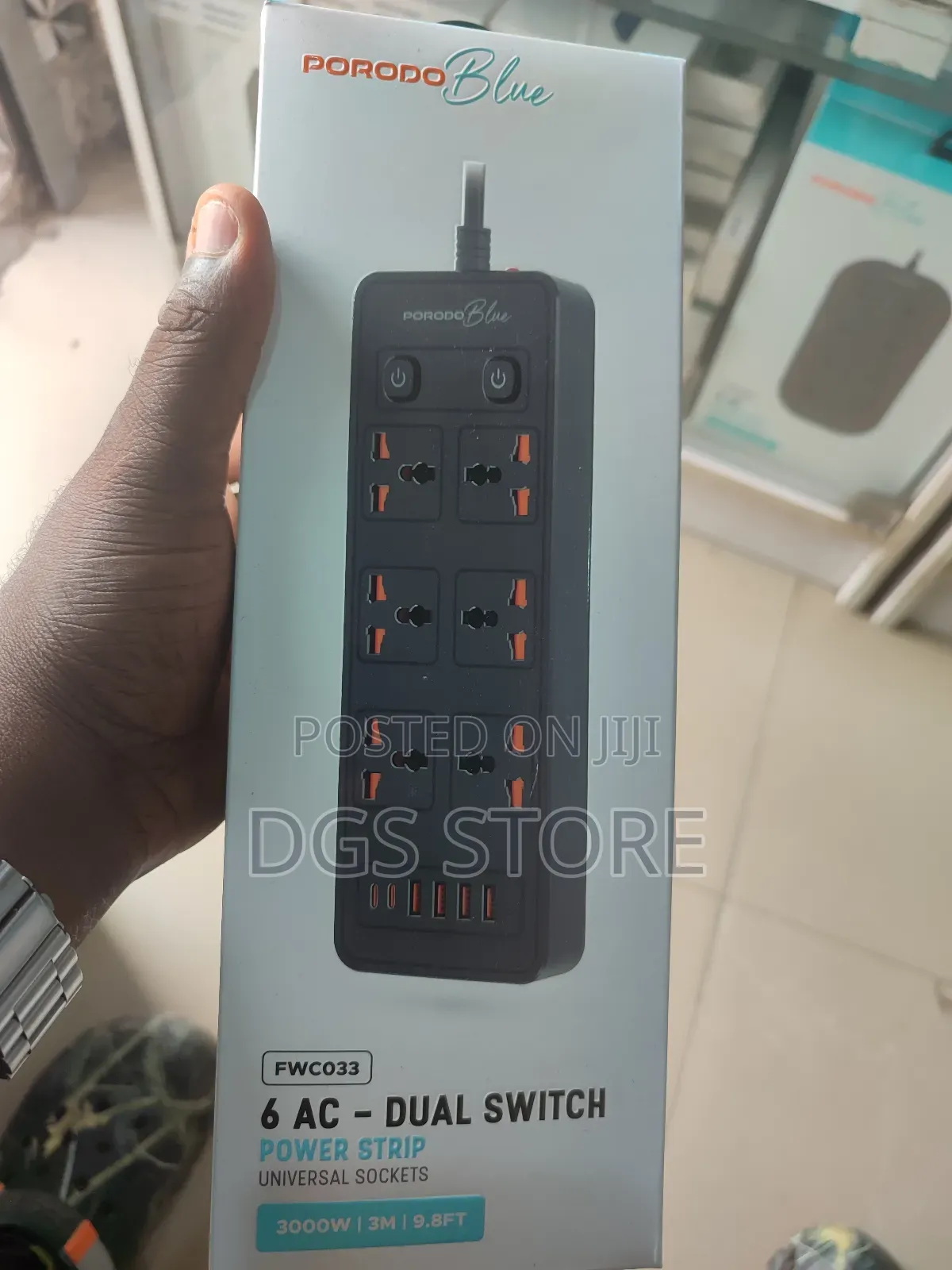 Porodo Blue Fwc033 6 AC Dualswitchpowerstripuniversalsocket