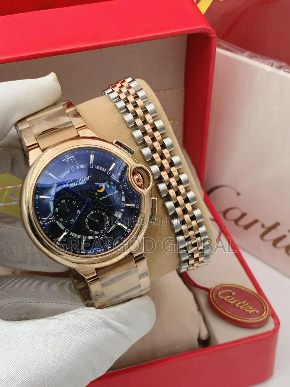 Cartier Wristwatch Chain And Bangle Rosegold For Men