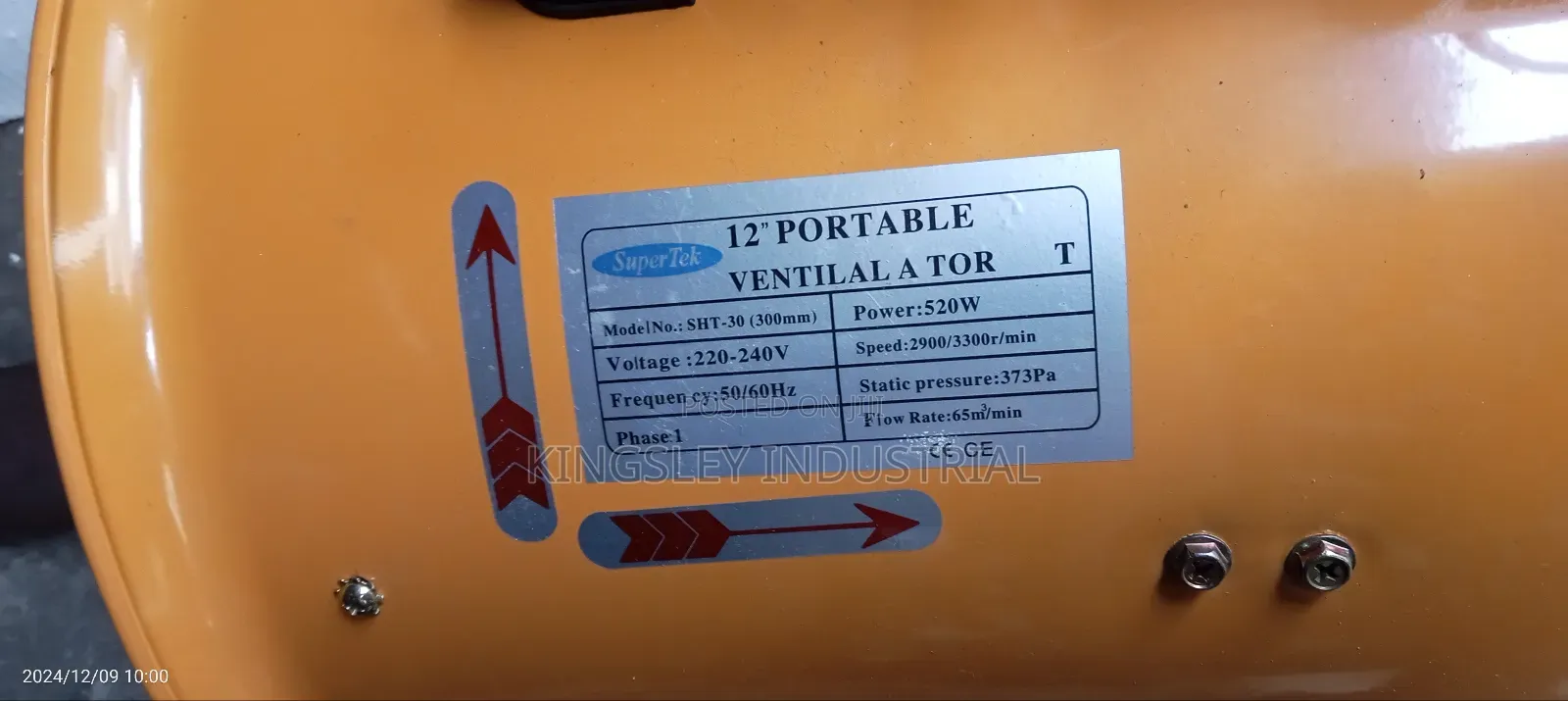 Exhaust Industrial Fan 12inches Single Phase High Speed