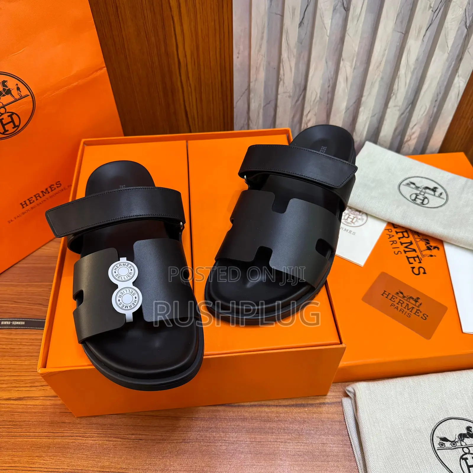 Black Original Hermes Chypre Sandal “Pure Leather”