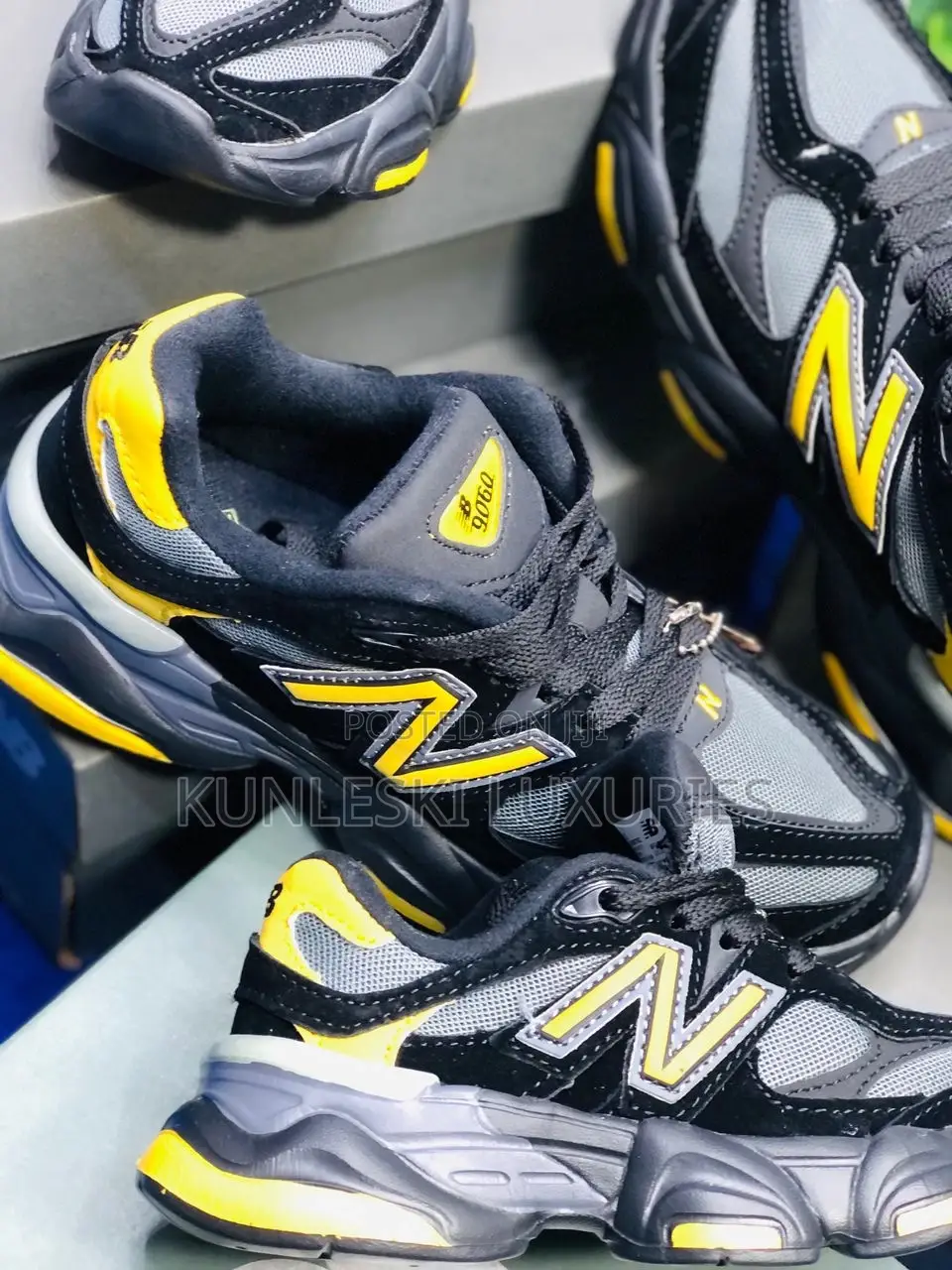 Original New Balance 9060 Black Yellow Sneakers for Kids