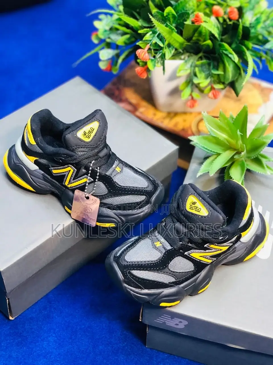 Original New Balance 9060 Black Yellow Sneakers for Kids
