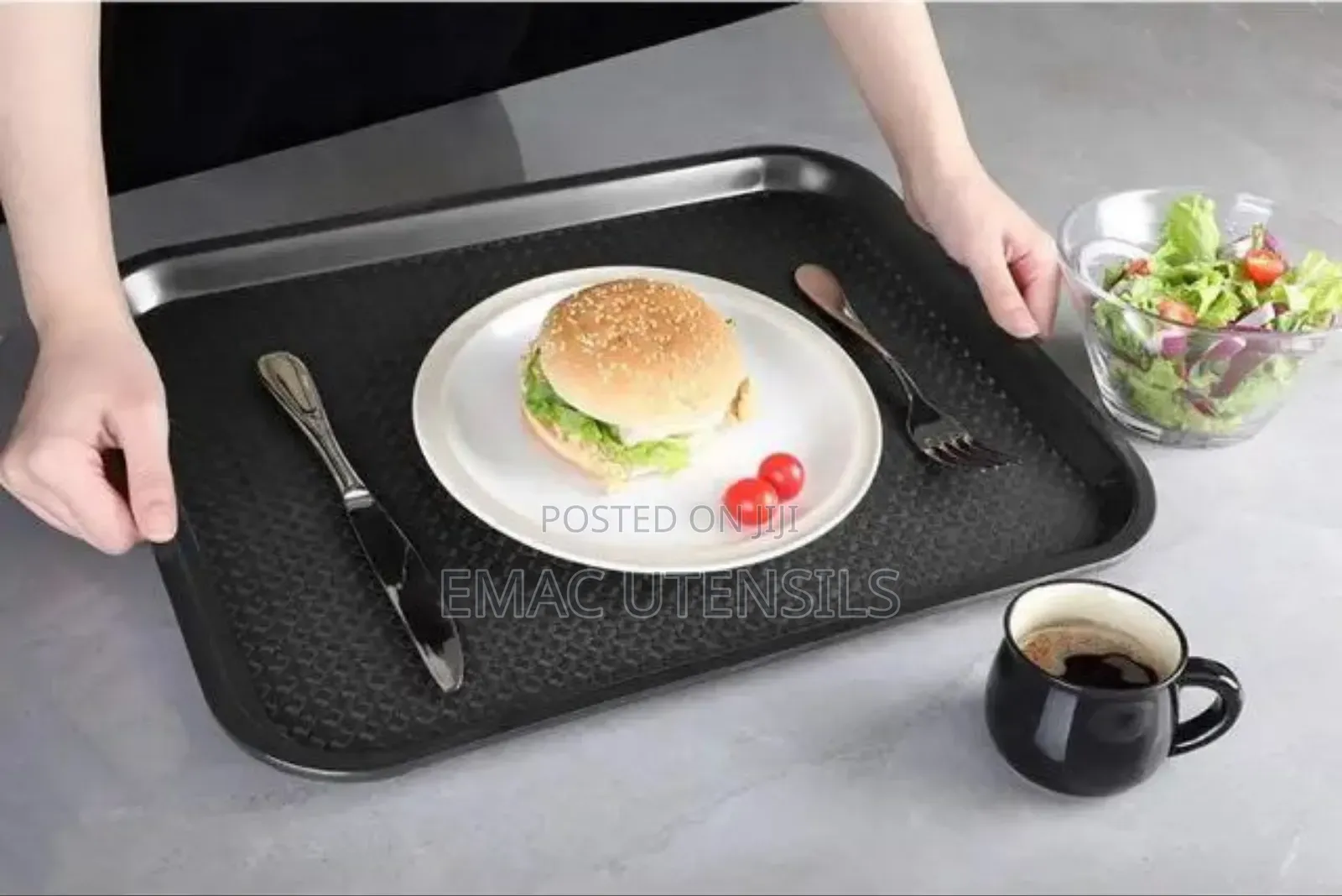 Black Fast Food Restaurants Serving Tray