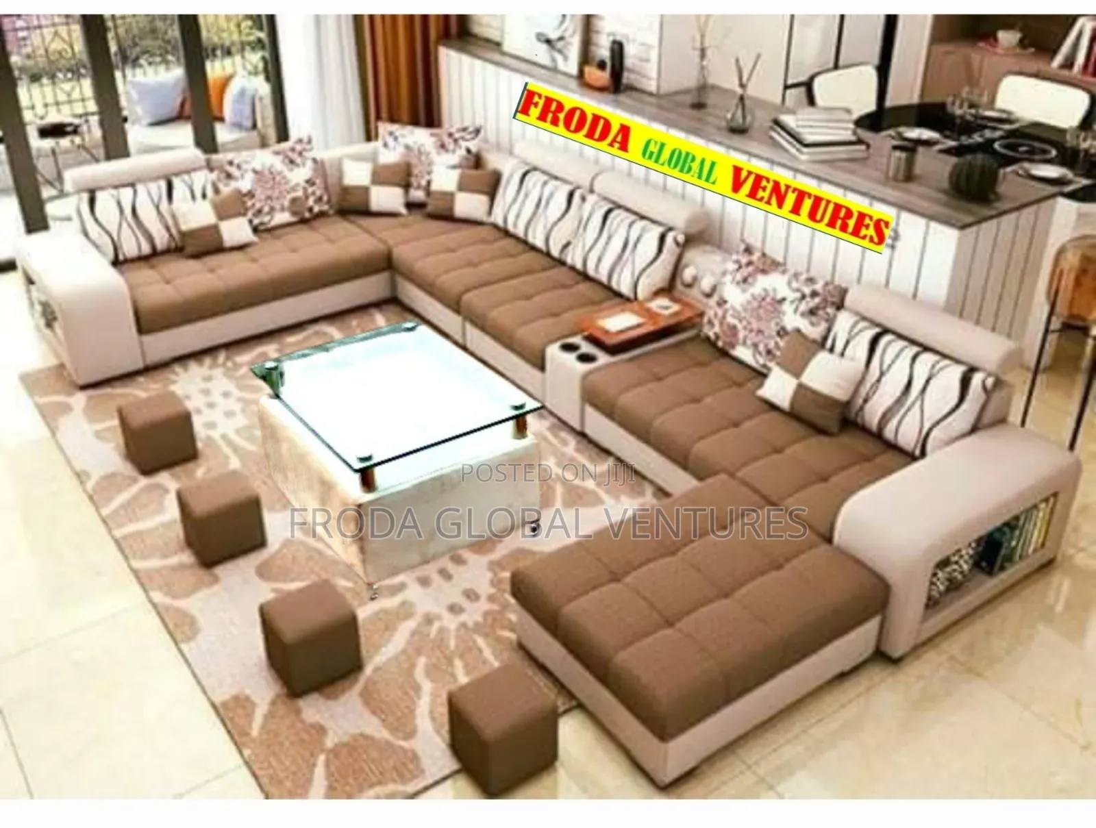 Lovely U-Shape Sofa Chairs With Table,Stools. 9seaters Couch