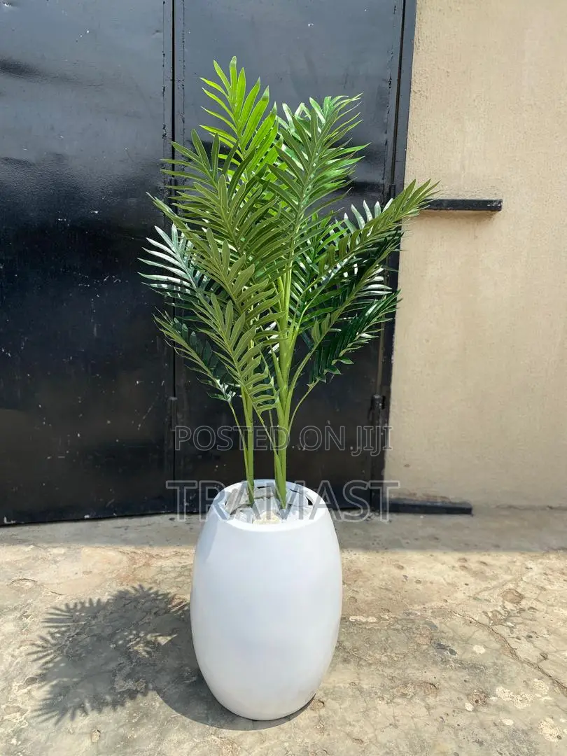 Classic Fiberglass Vase Potted With Artificial Palm Plant
