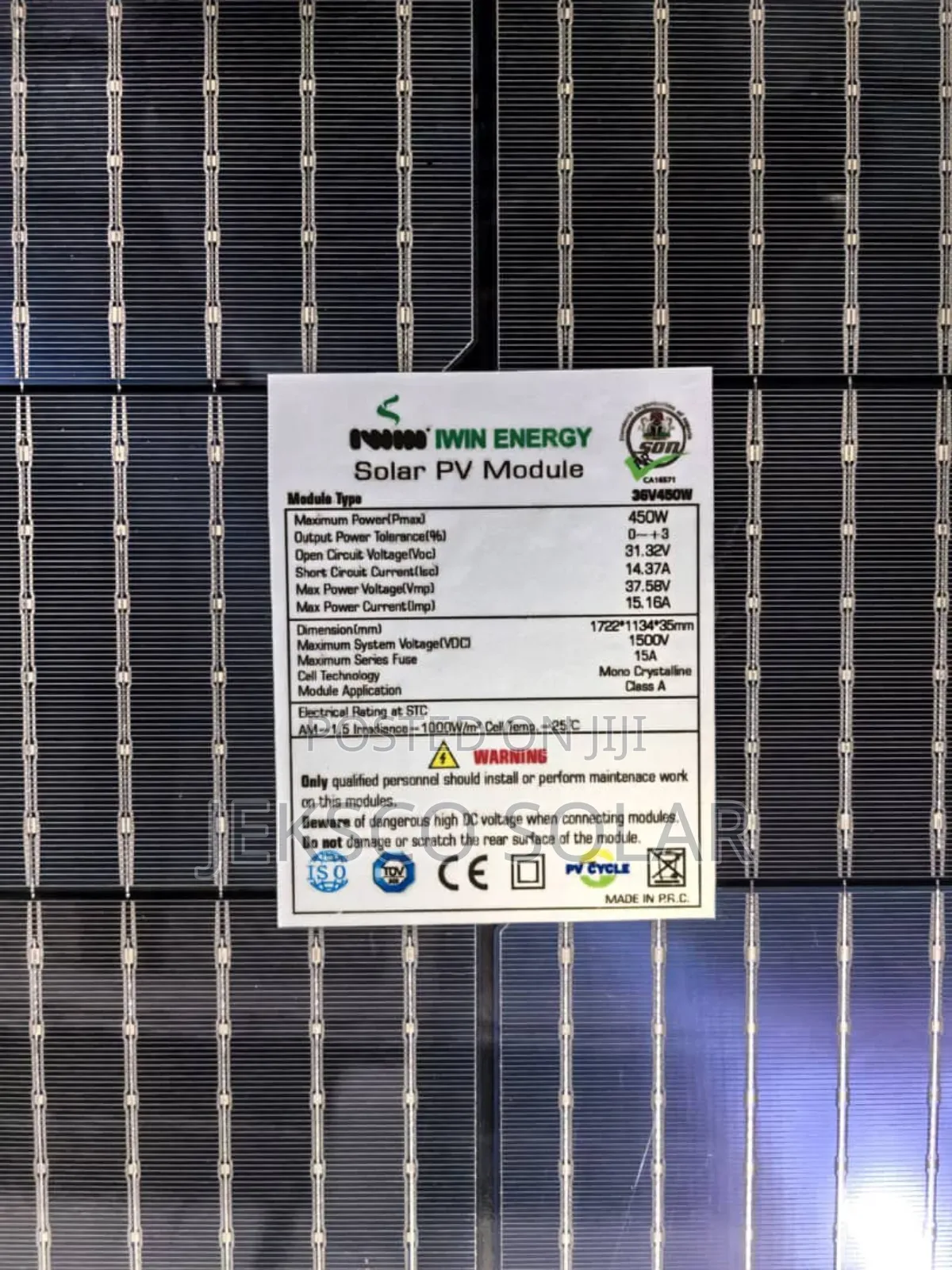 Iwin Solar Panels, 450w, Bi-Facial.