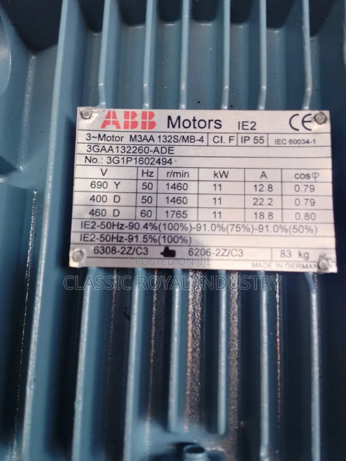 ABB Electric Motor 11 KW 15 HP 1460 RPM