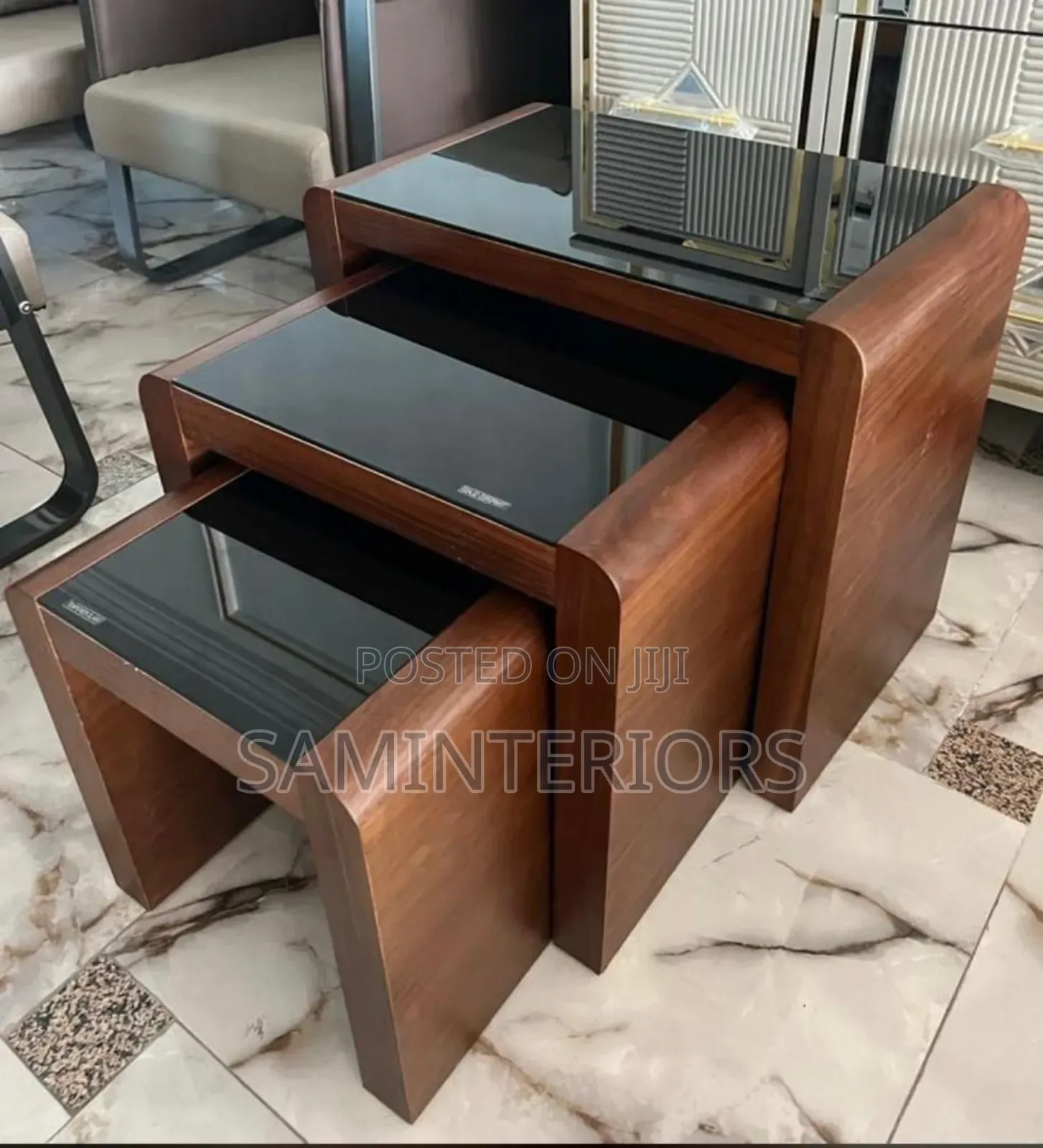 New Wooden Tempered Glass Top 3in1 Side Stools