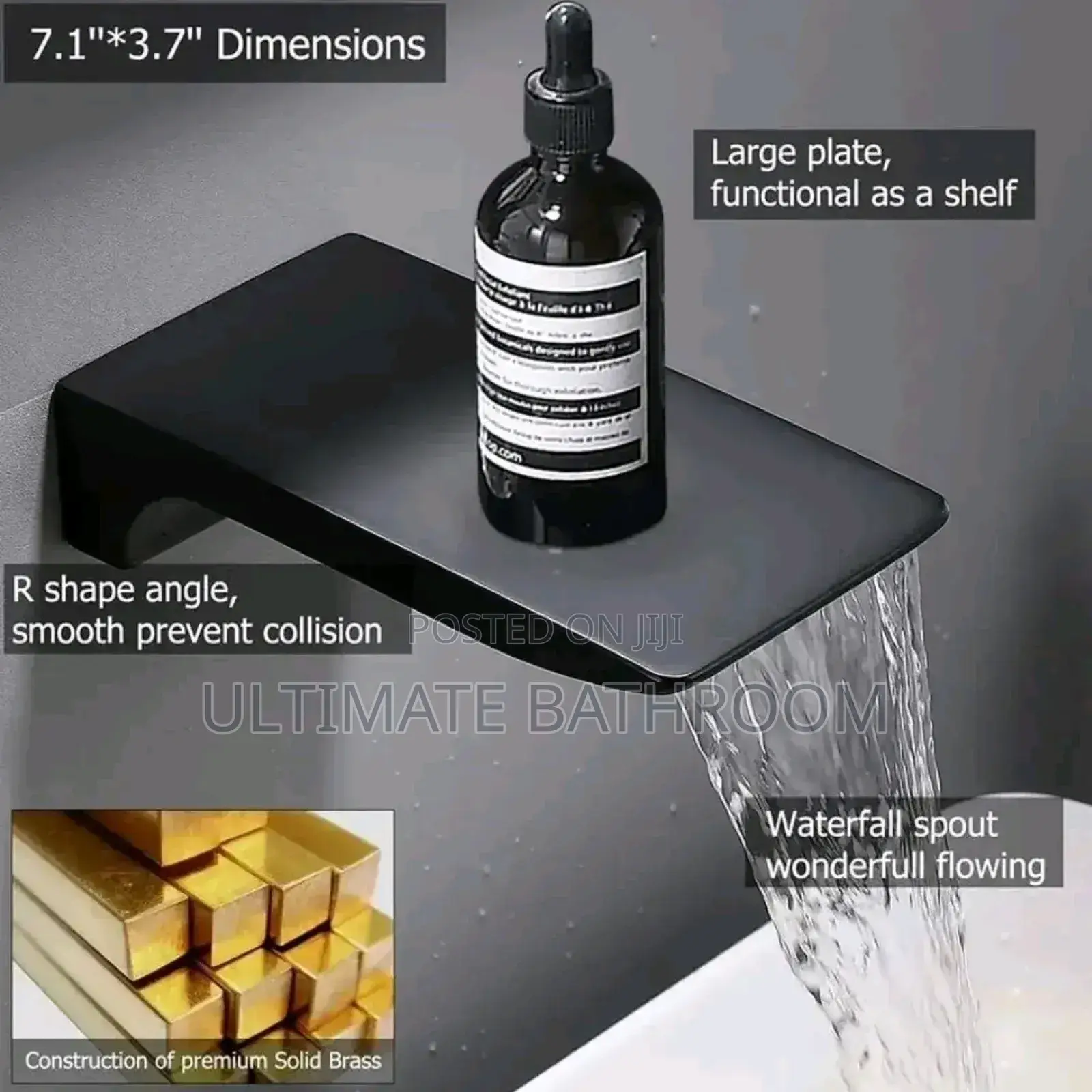 Black Wall Conduit Basin Mixer Tap With Waterfall