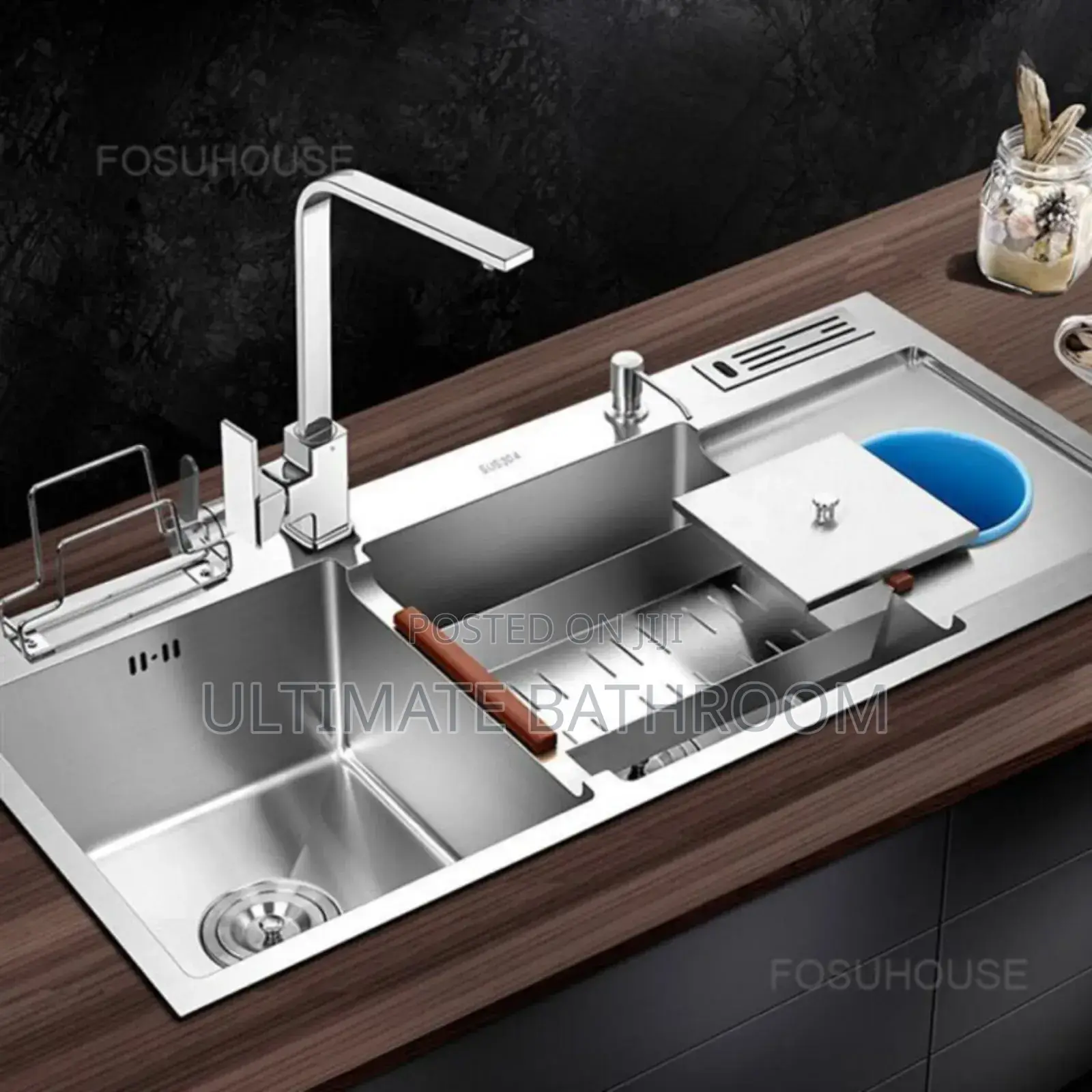 50x120cm Double Bowl Sink With Tray And Waste Bin