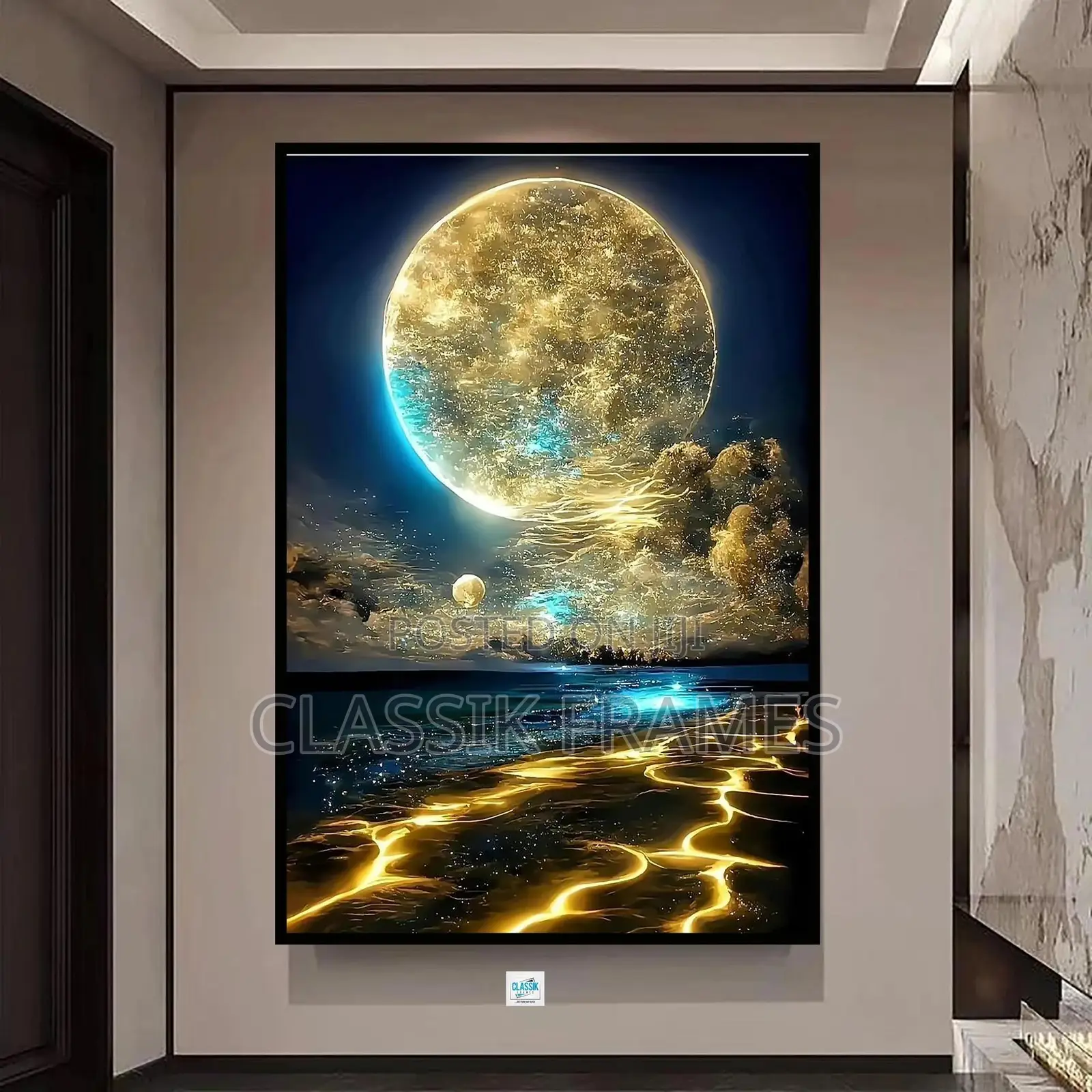 Hd Framed Golden Abstract Digi Painting Wall Art