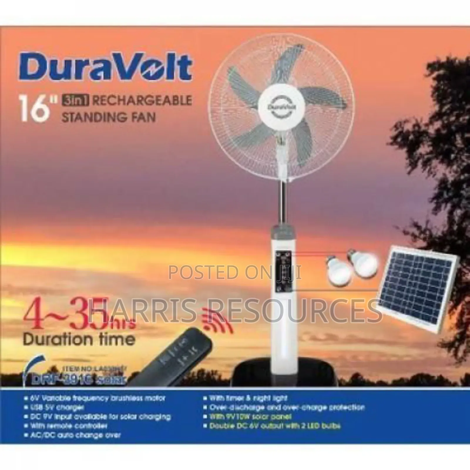 Duravolt 16 Inches Rechargeable Standing Fan With Solar