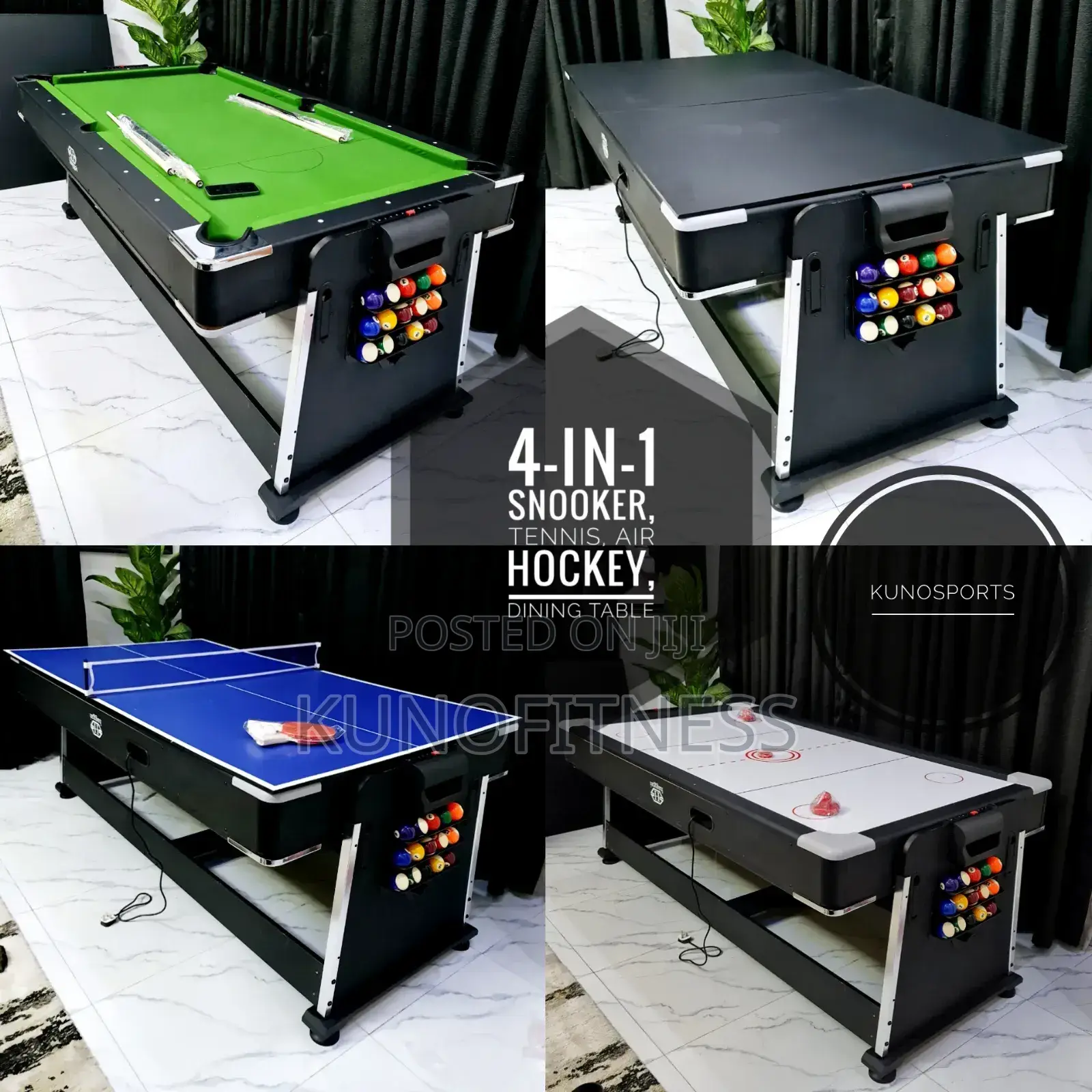 4-in-1 Multi-Game Table: Snooker, Air Hockey, Tennis, Dining