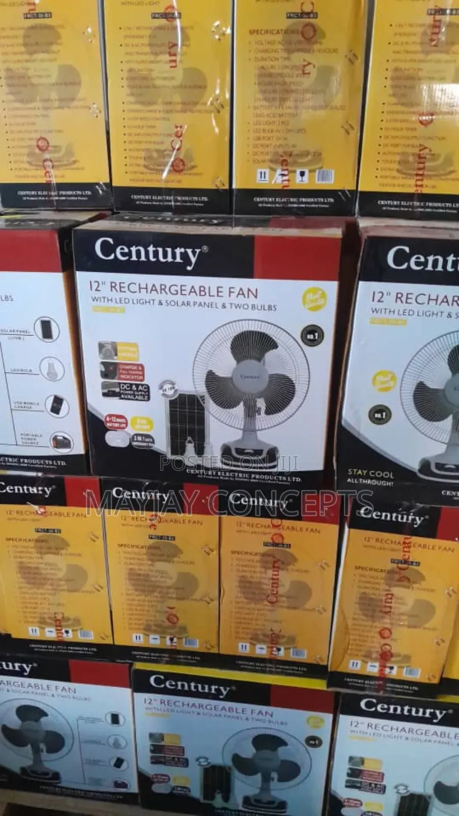 12" Century 3in1 Table Solar Fan+Panel+LED Light+2-bulbs