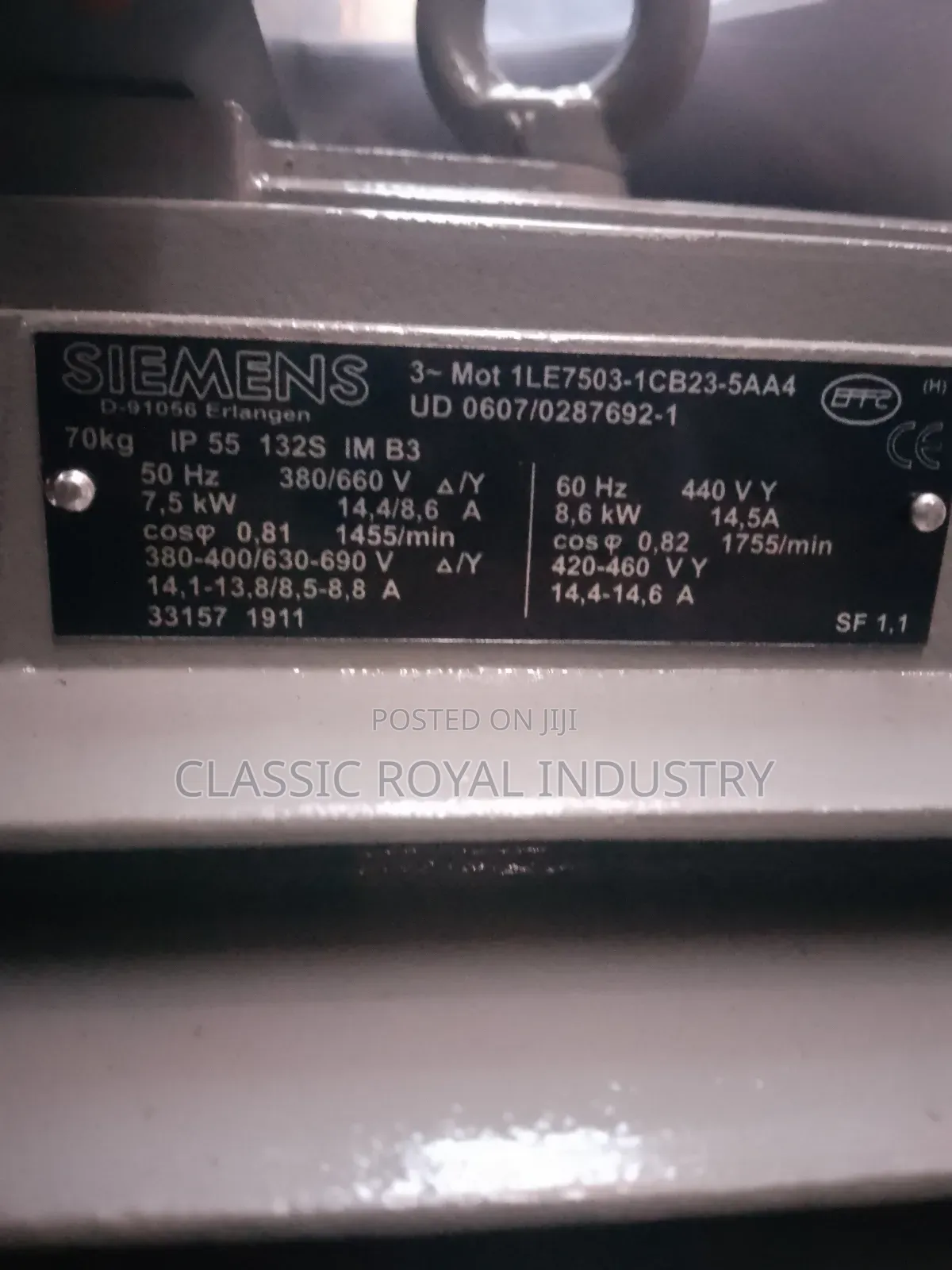7.5 KW Siemens Electric Motor 10 HP 1455 RPM