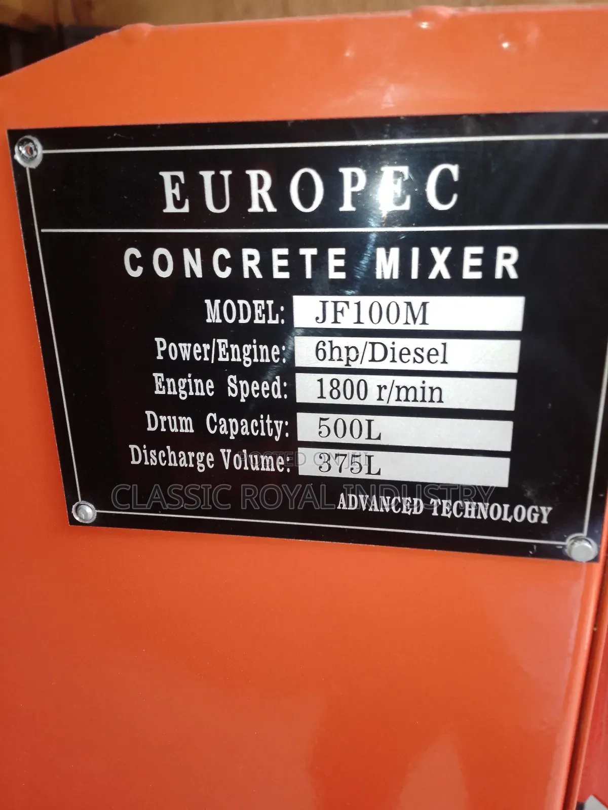 EUROPEC Concrete Mixer 500L One and Half Bag Diesel